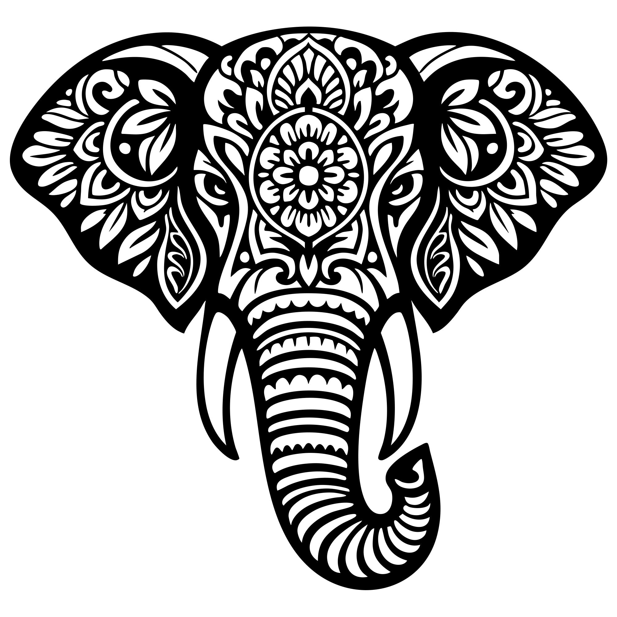 Mandala Elephant Head DXF File – CNC Cutting Design | AWELEPHANT588