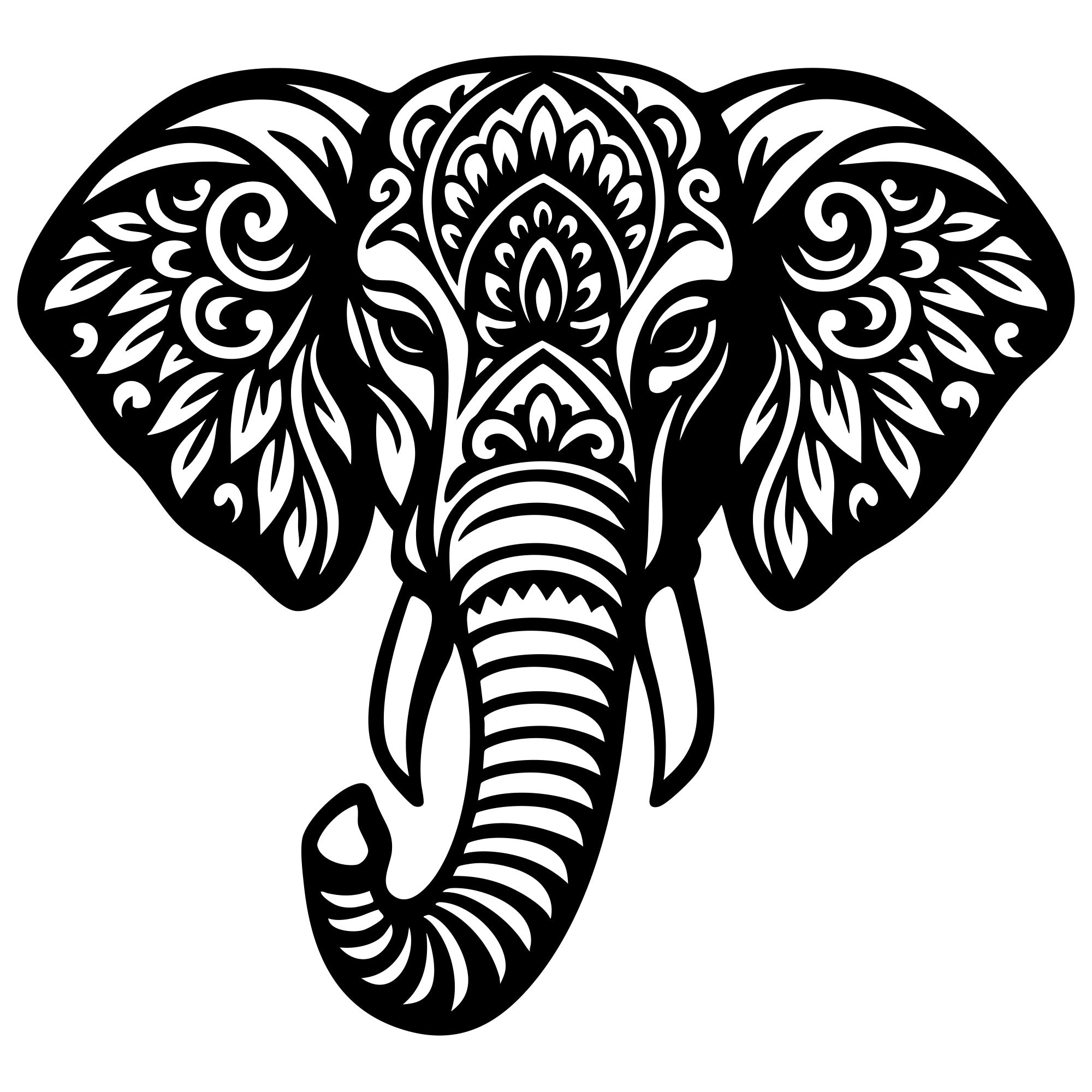 Mandala Elephant Head DXF File – CNC Cutting Design | AWELEPHANT592