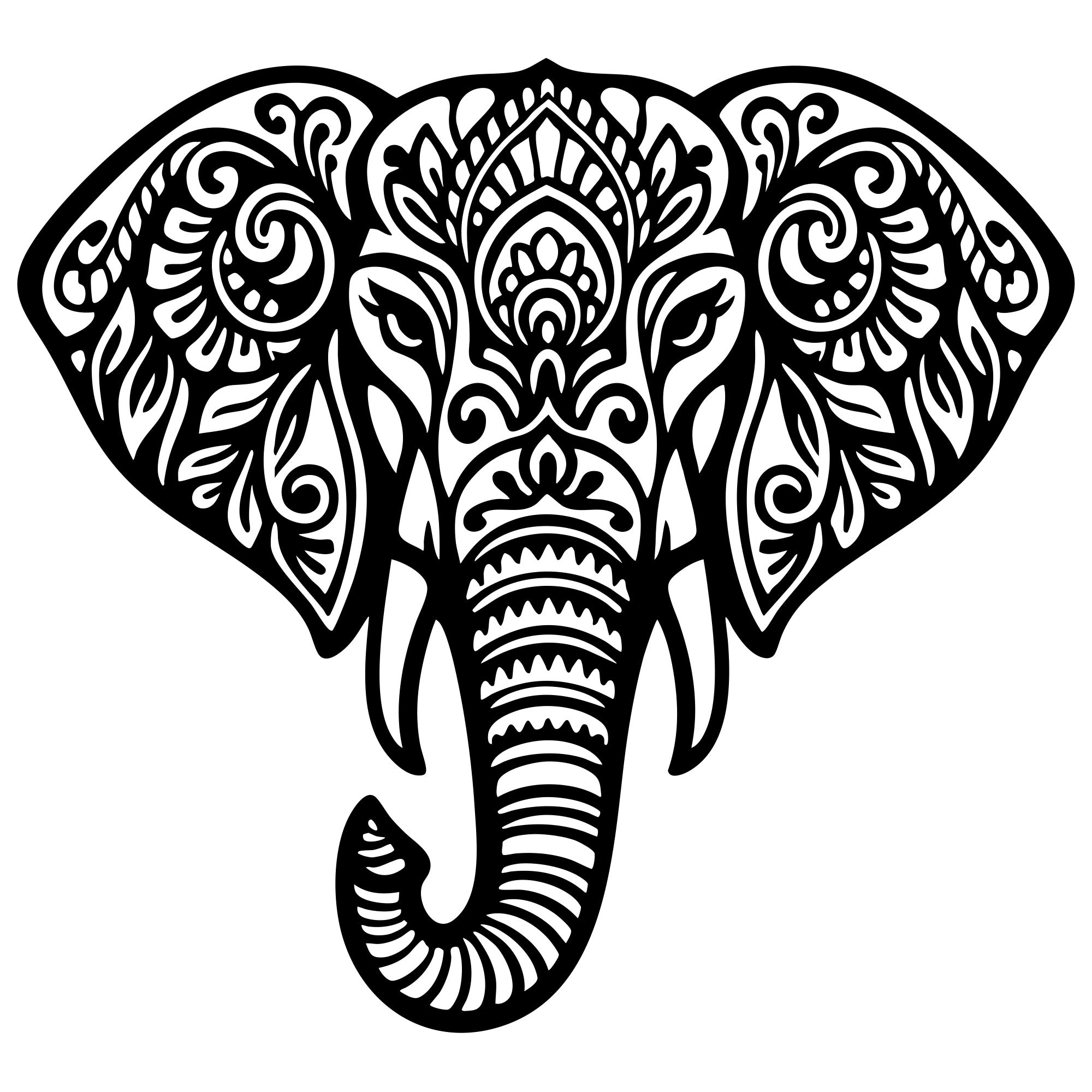 Mandala Elephant Head DXF File – CNC Cutting Design | AWELEPHANT600