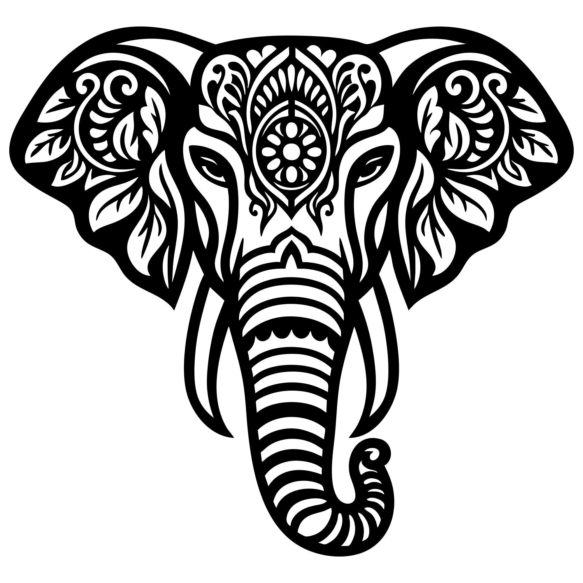 Mandala Elephant Head DXF File – CNC Cutting Design | AWELEPHANT603