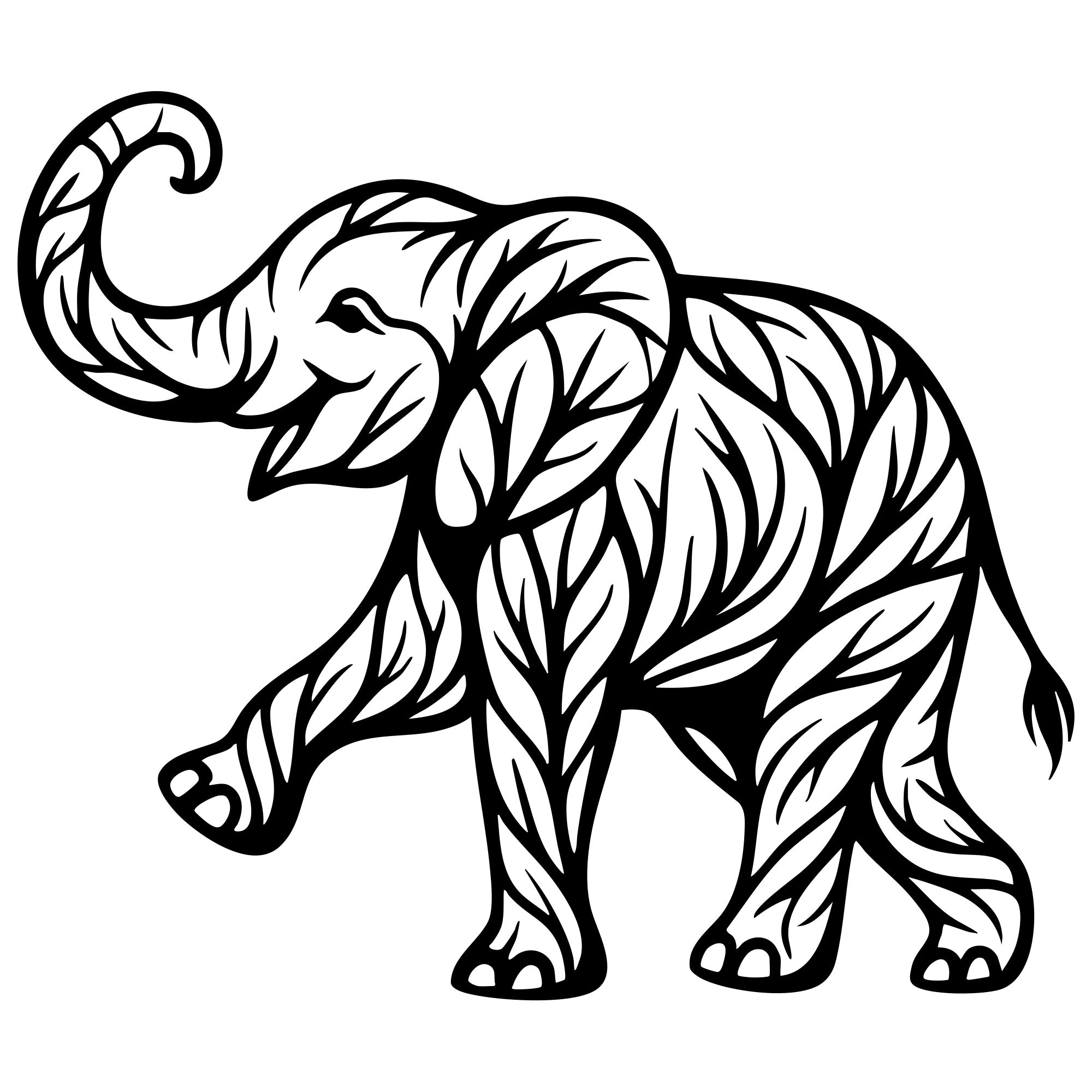 Tree‑Pattern Baby Elephant DXF File – CNC Cutting Design | AWELEPHANT135