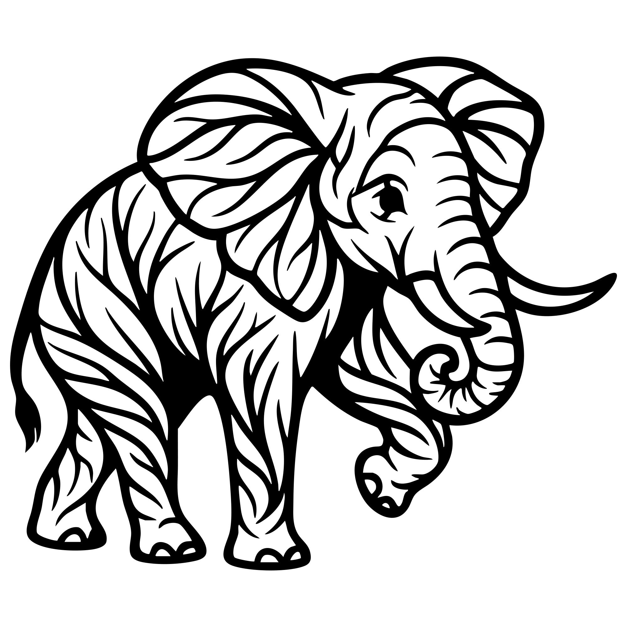 Tree‑Pattern Baby Elephant DXF File – CNC Cutting Design | AWELEPHANT139