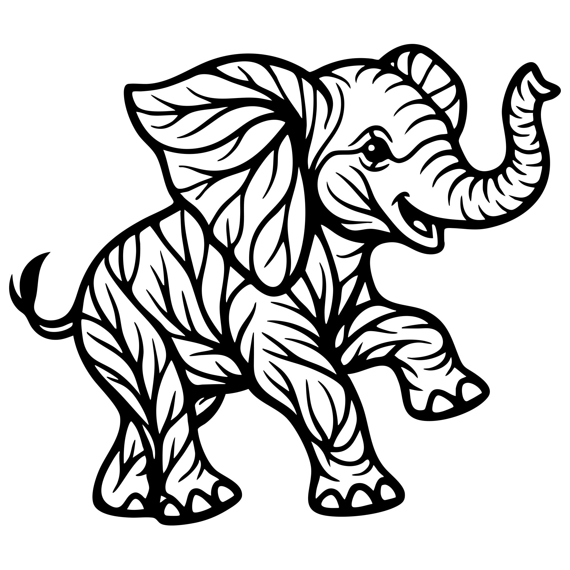 Tree‑Pattern Baby Elephant DXF File – CNC Cutting Design | AWELEPHANT141