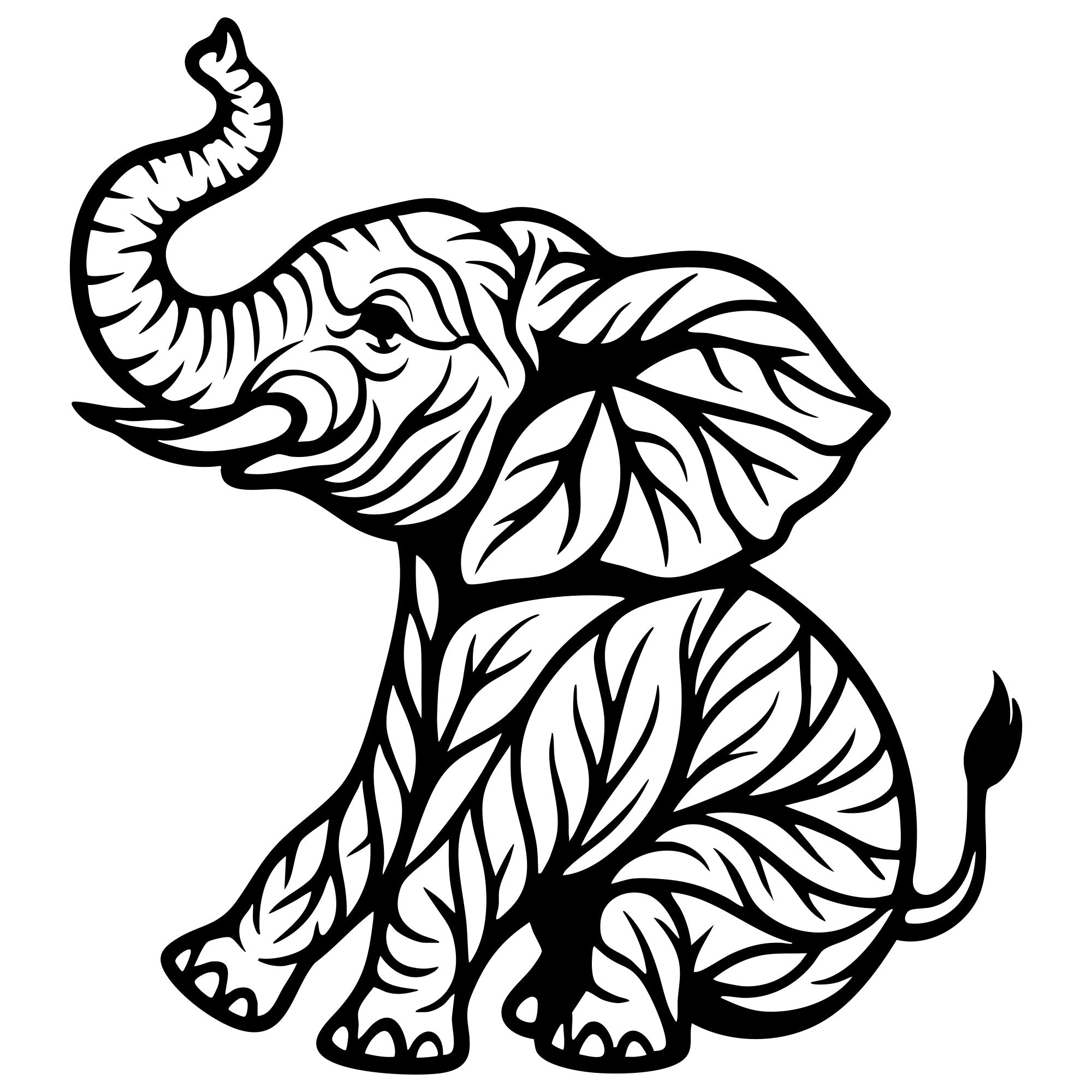 Tree‑Pattern Baby Elephant DXF File – CNC Cutting Design | AWELEPHANT144
