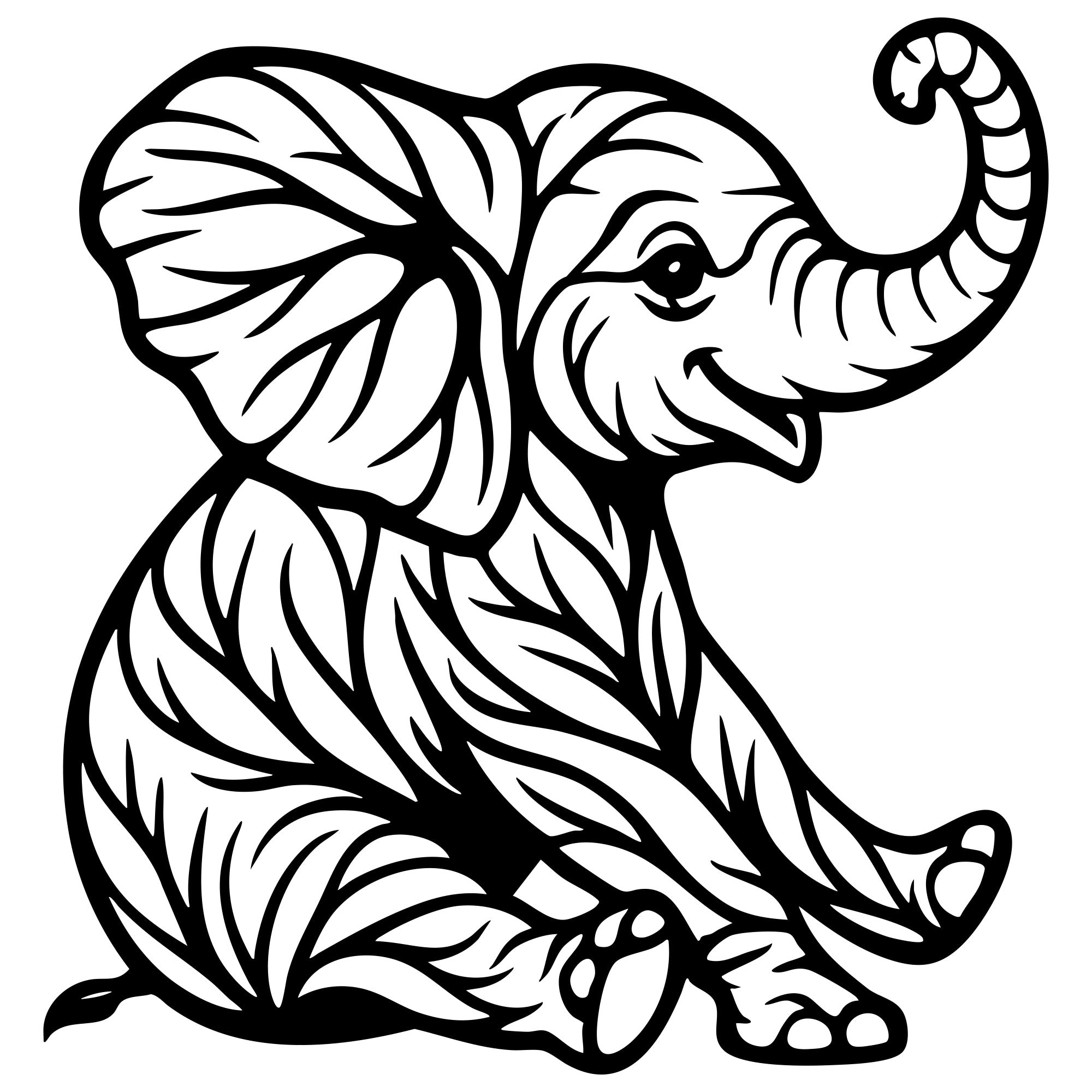 Tree‑Pattern Baby Elephant DXF File – CNC Cutting Design | AWELEPHANT145