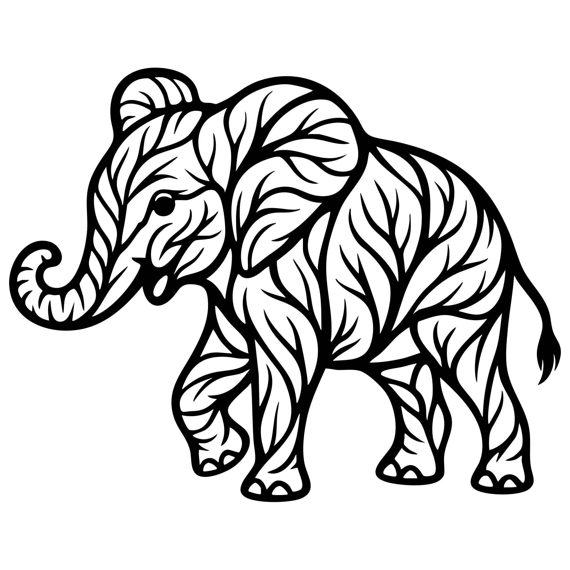 Tree‑Pattern Baby Elephant DXF File – CNC Cutting Design | AWELEPHANT146