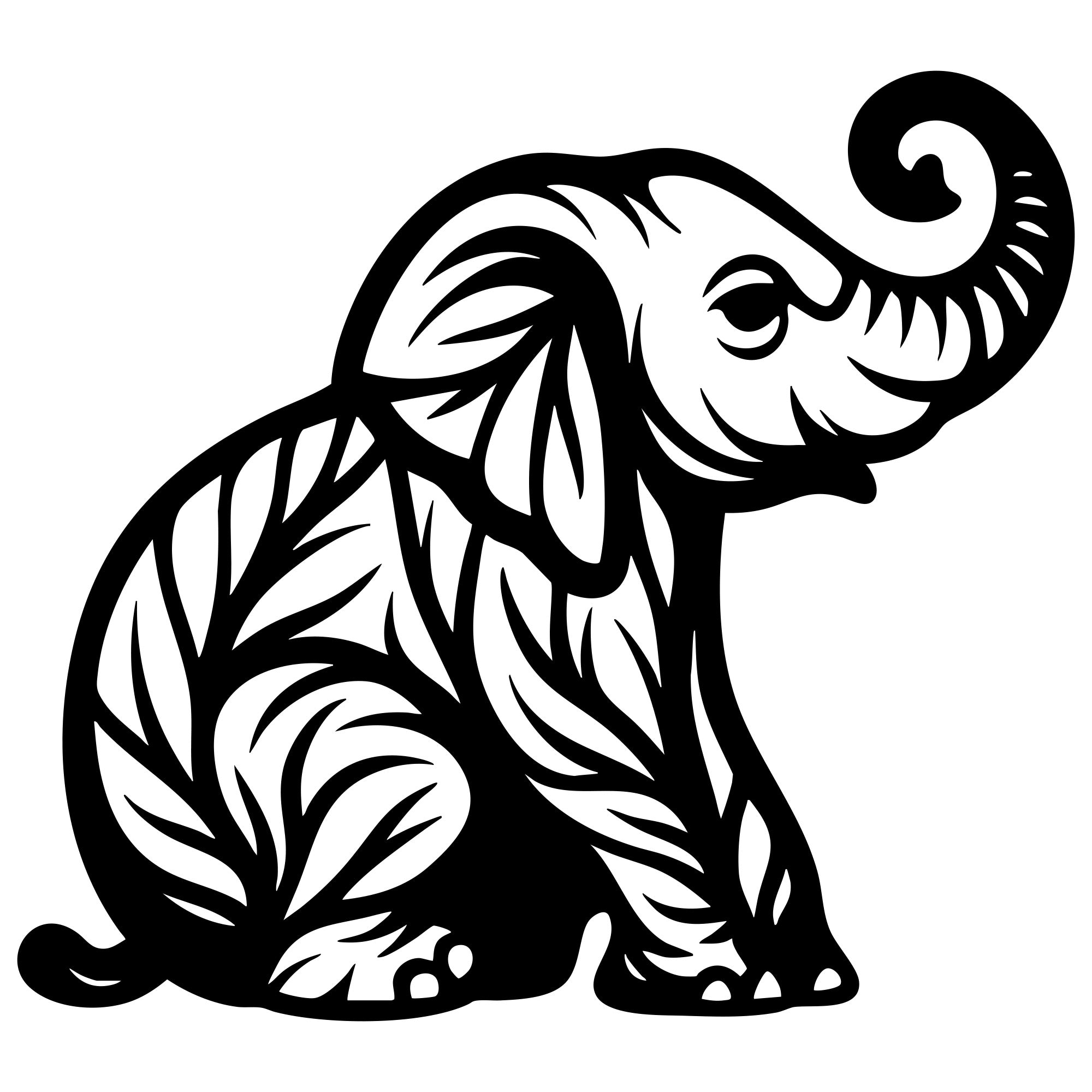 Tree‑Pattern Baby Elephant DXF File – CNC Cutting Design | AWELEPHANT168