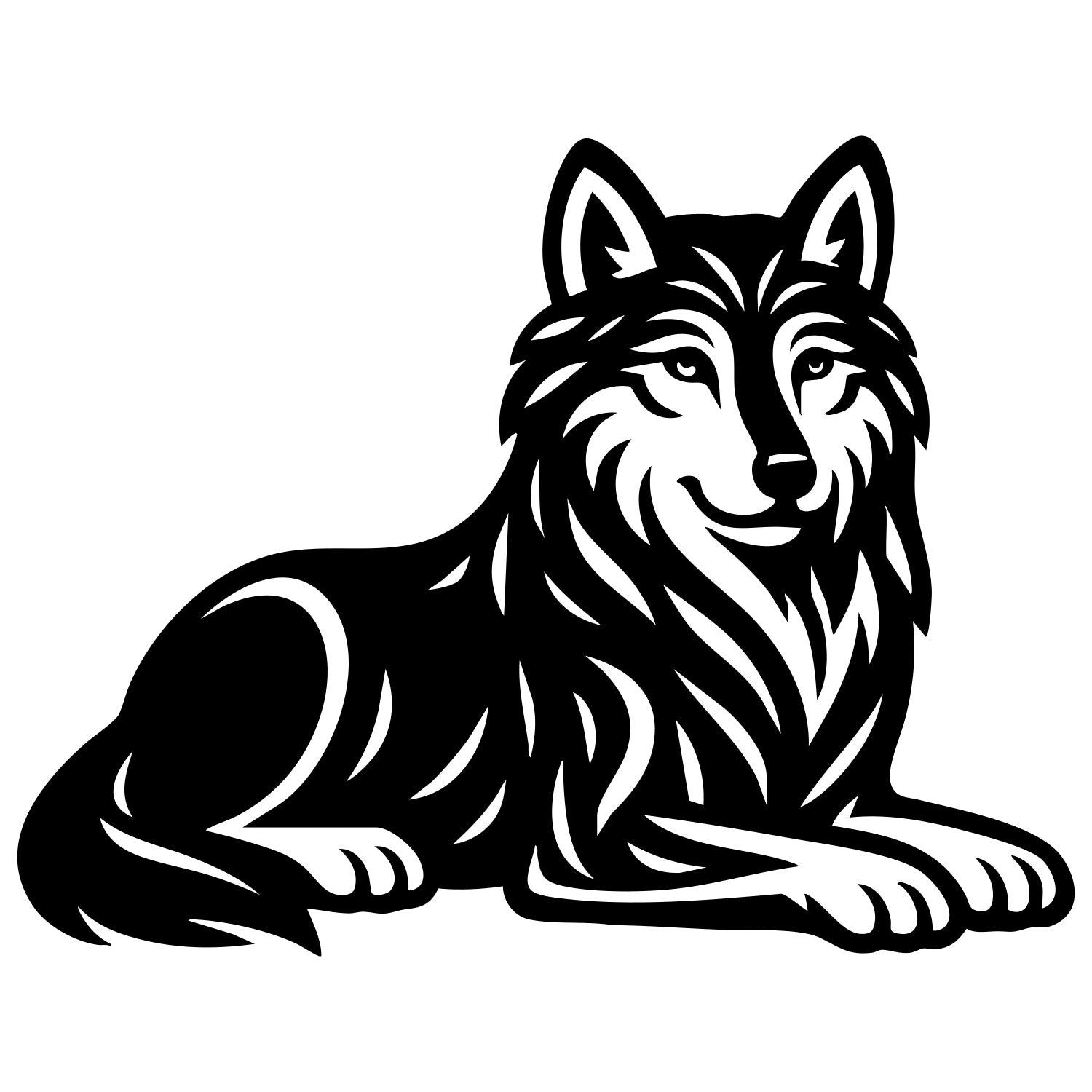 Tribal Wolf DXF File – CNC Cutting Design | AWWOLF173