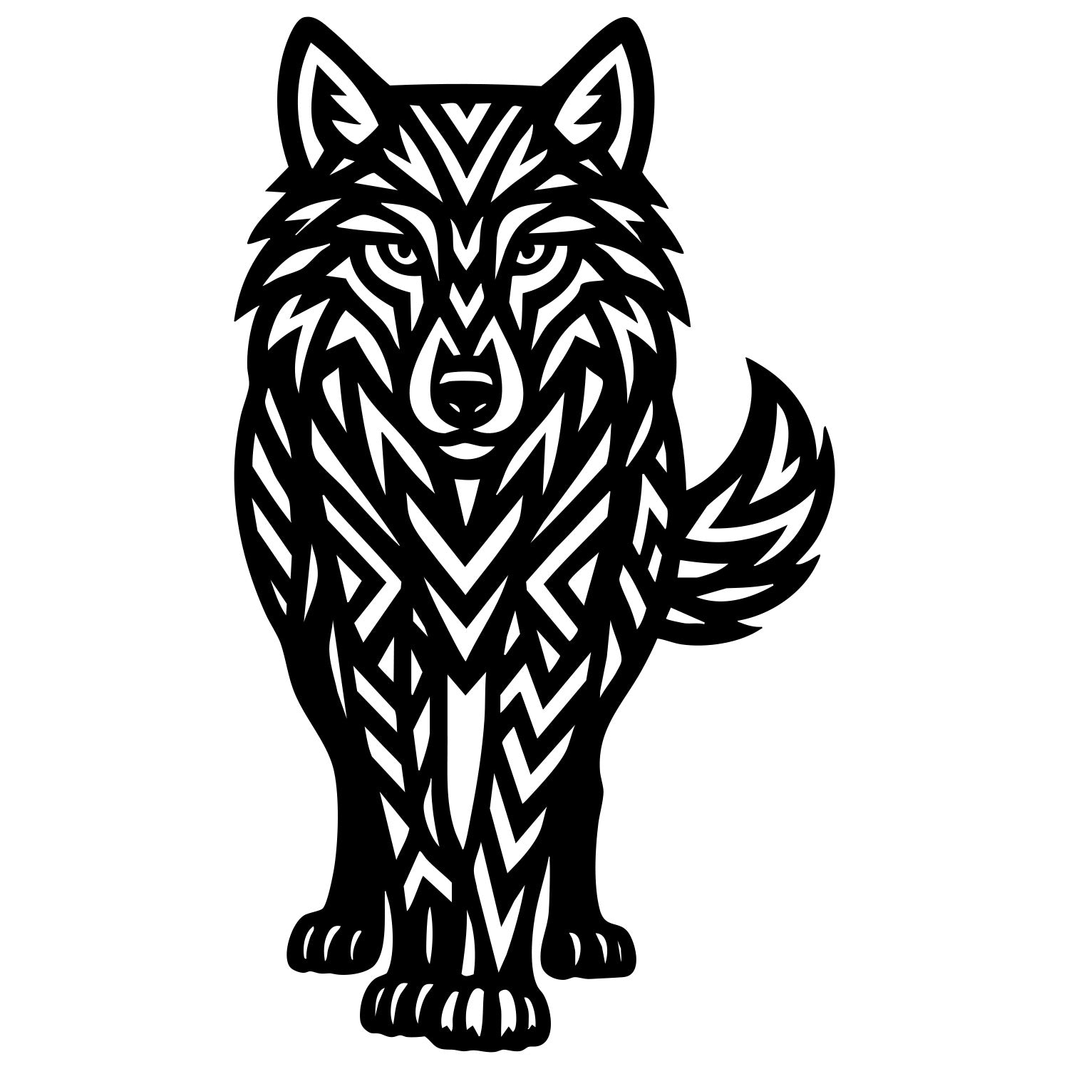 Tribal Wolf DXF File – CNC Cutting Design | AWWOLF248