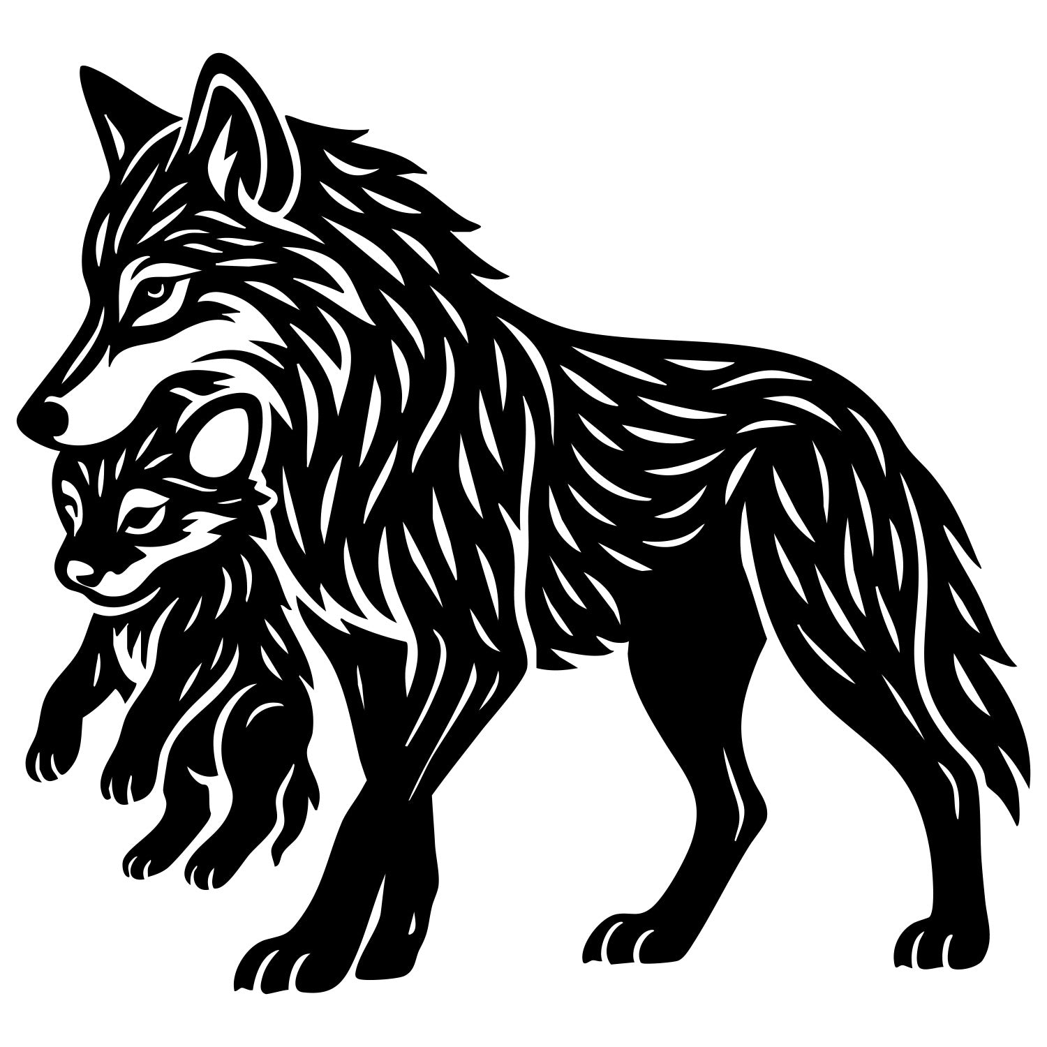 Tribal Wolf Family DXF File – CNC Cutting Design | AWWOLF172