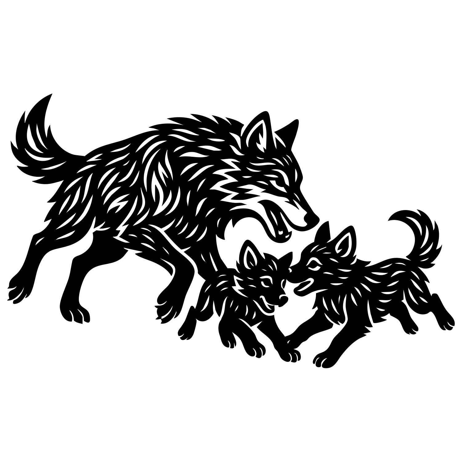 Tribal Wolf Family DXF File – CNC Cutting Design | AWWOLF175