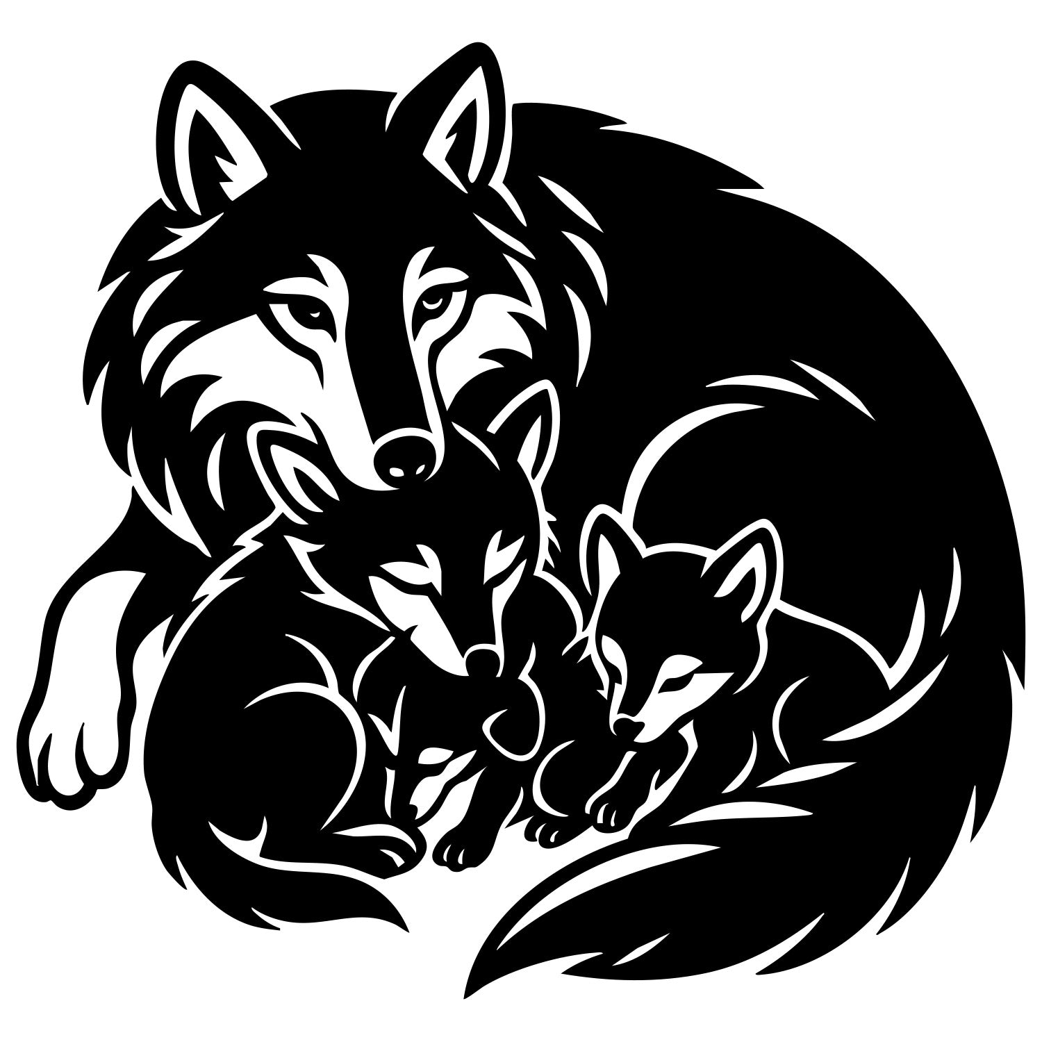 Tribal Wolf Family DXF File – CNC Cutting Design | AWWOLF181