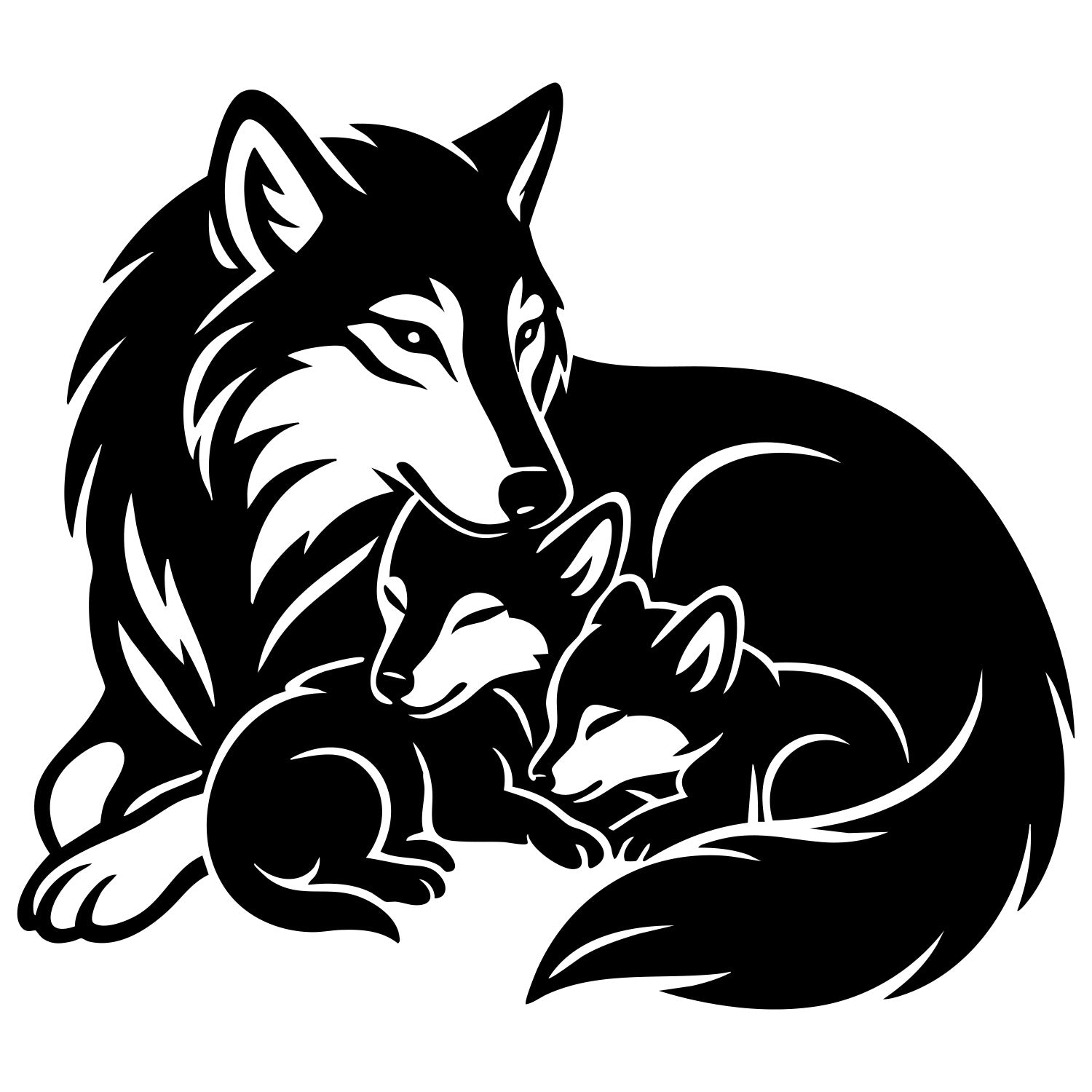 Tribal Wolf Family DXF File – CNC Cutting Design | AWWOLF183