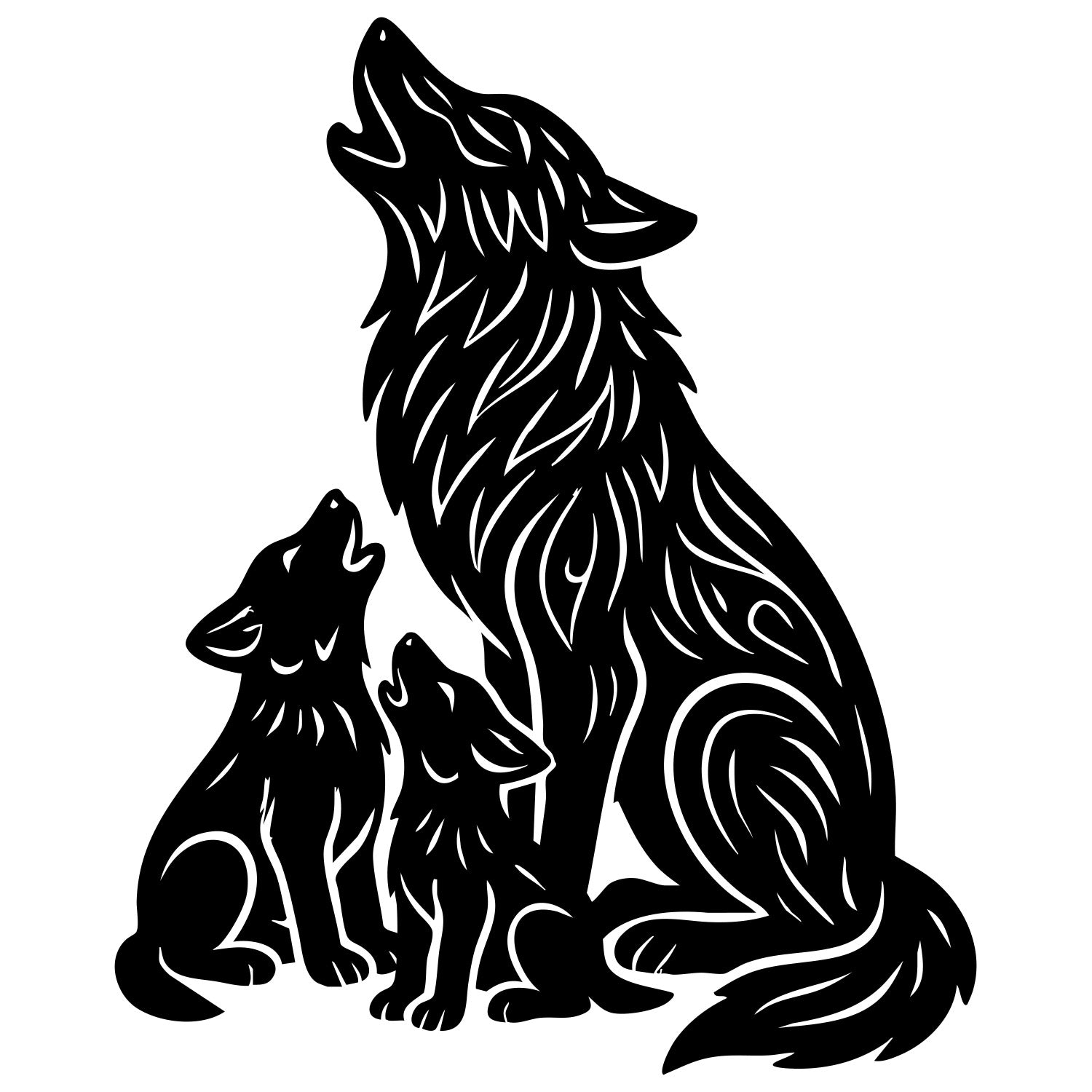 Tribal Wolf Family DXF File – CNC Cutting Design | AWWOLF186