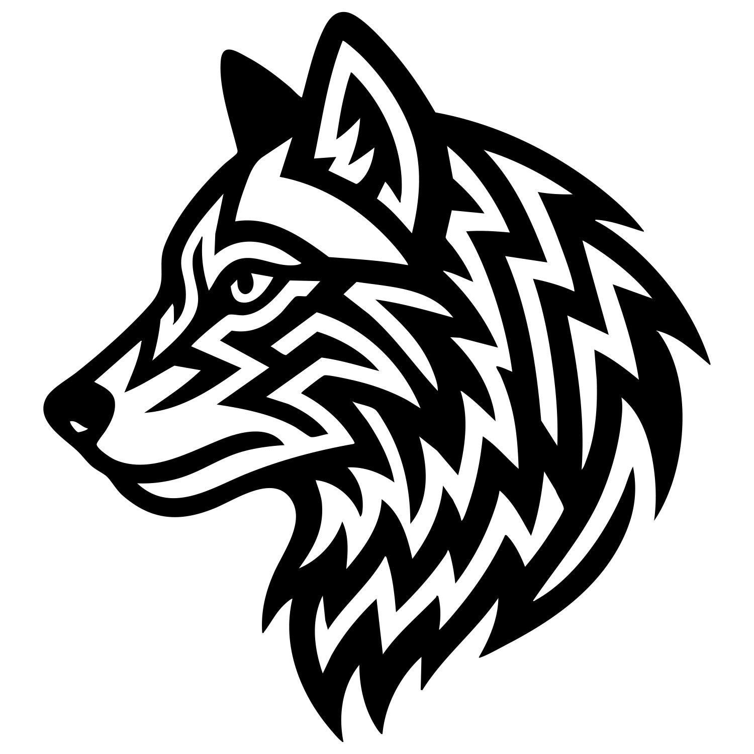 Tribal Wolf Head DXF File – CNC Cutting Design | AWWOLF253