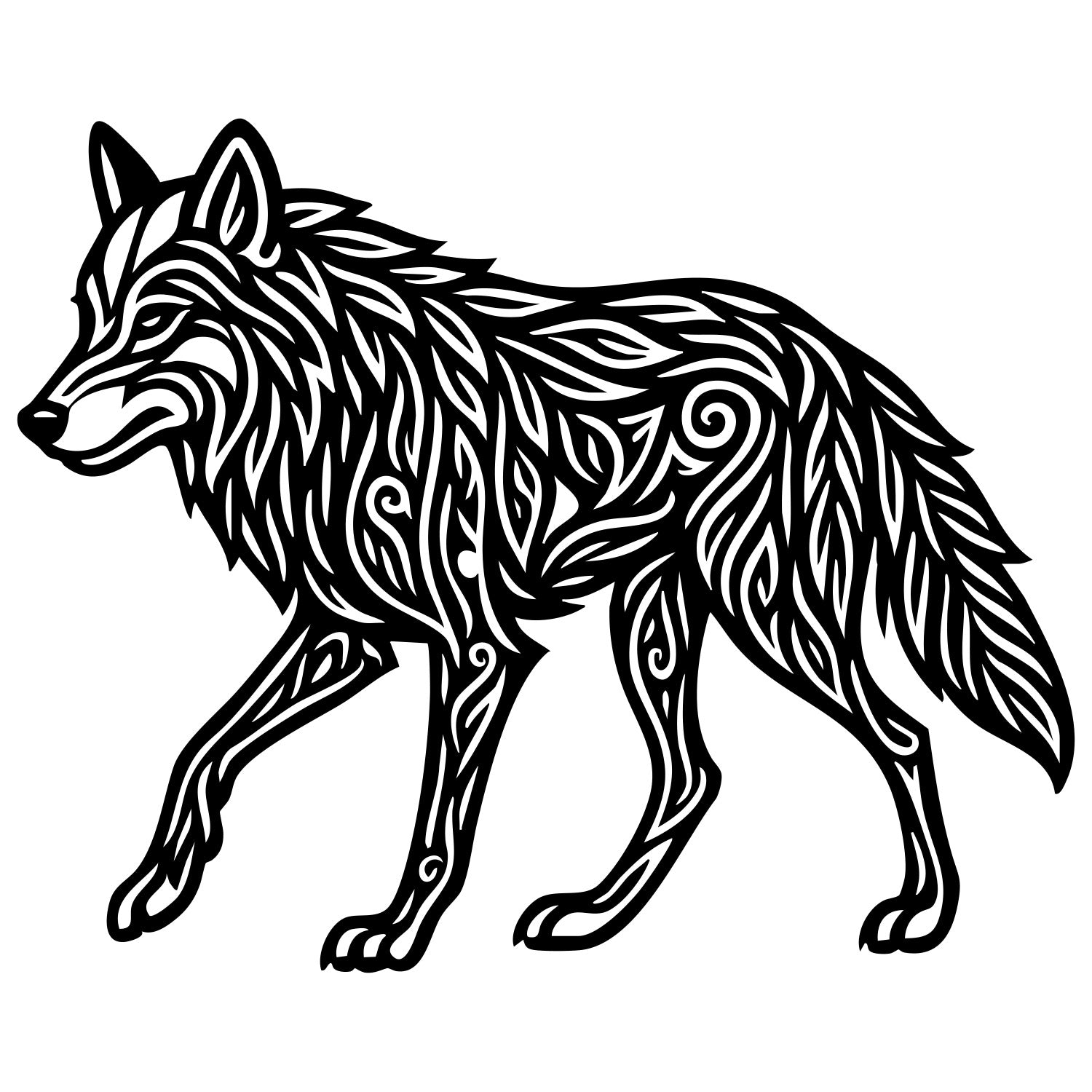 Zentangle Wolf DXF File – CNC Cutting Design | AWWOLF102