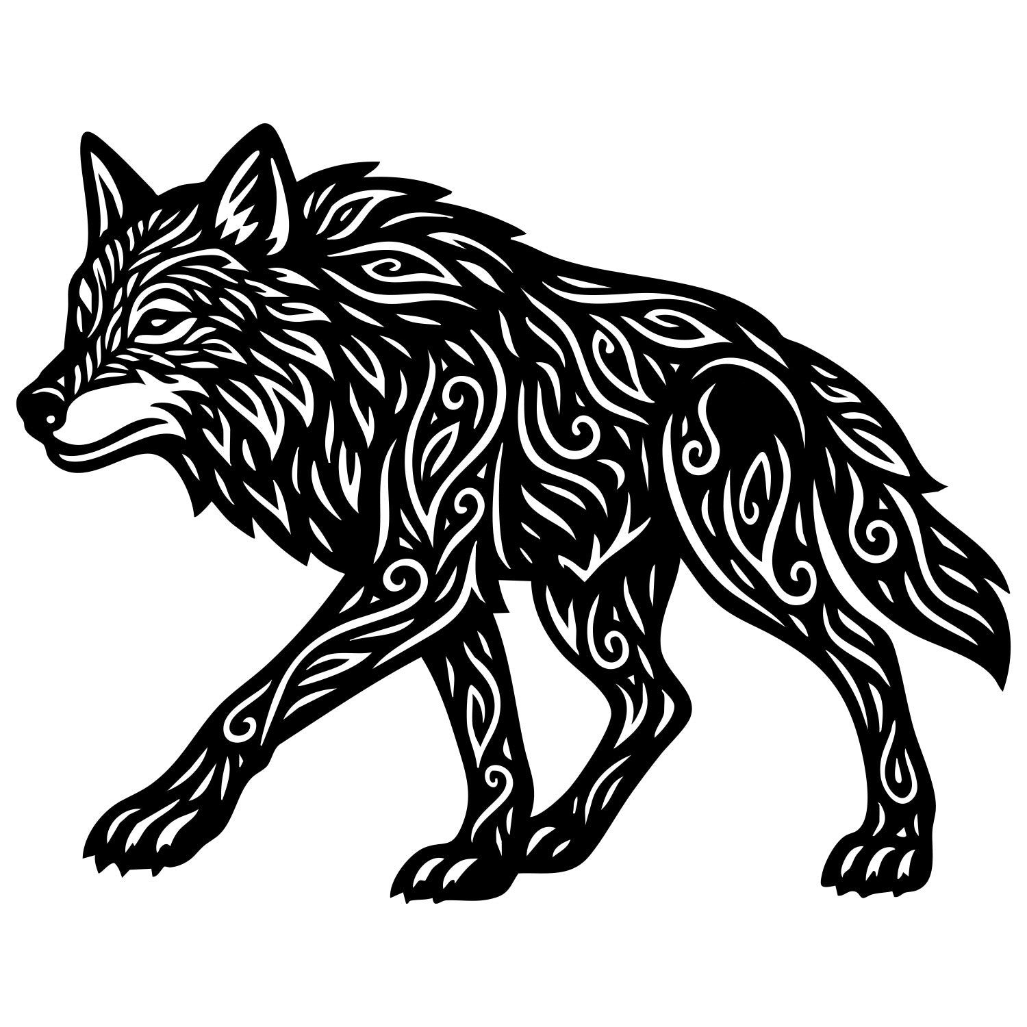 Zentangle Wolf DXF File – CNC Cutting Design | AWWOLF112