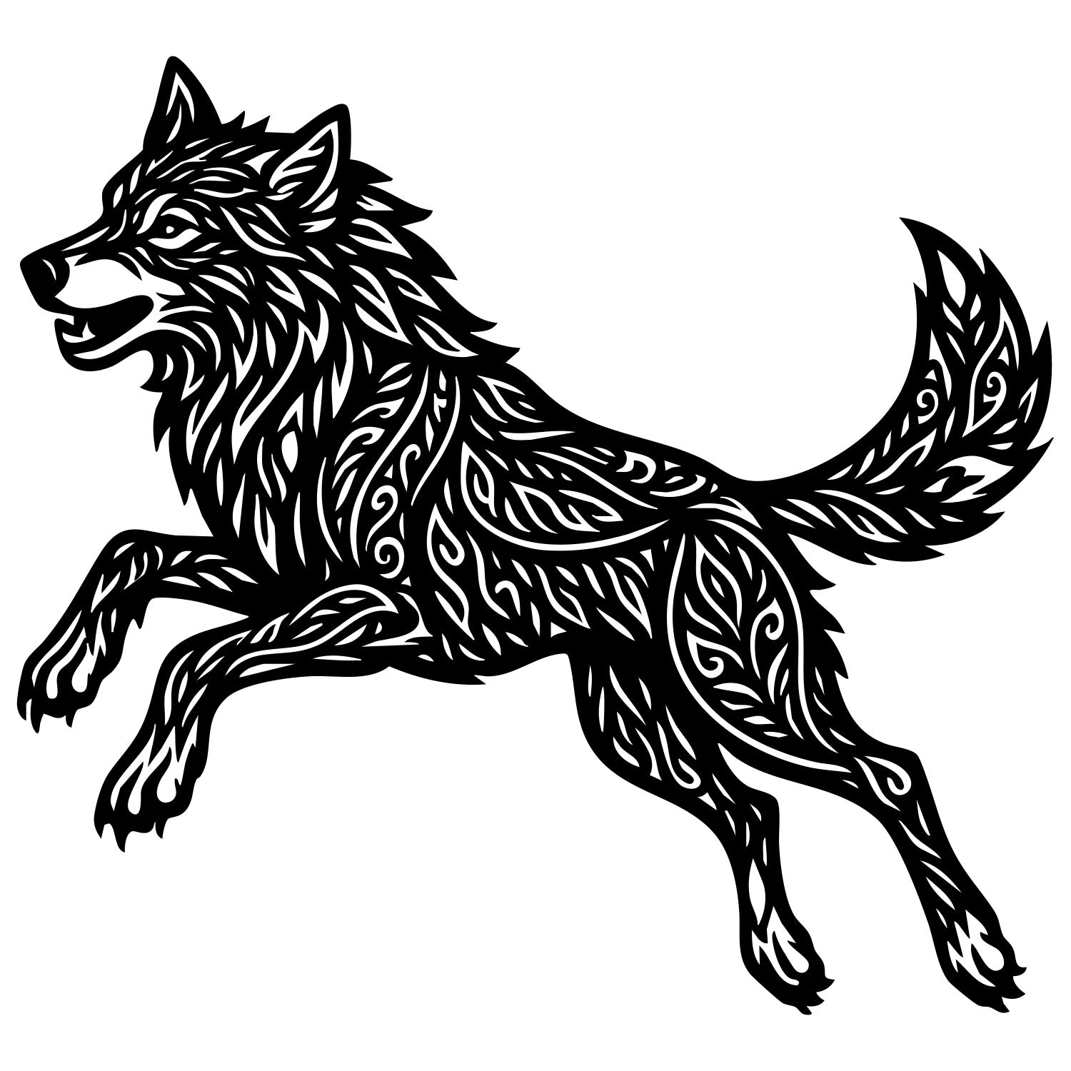 Zentangle Wolf DXF File – CNC Cutting Design | AWWOLF128