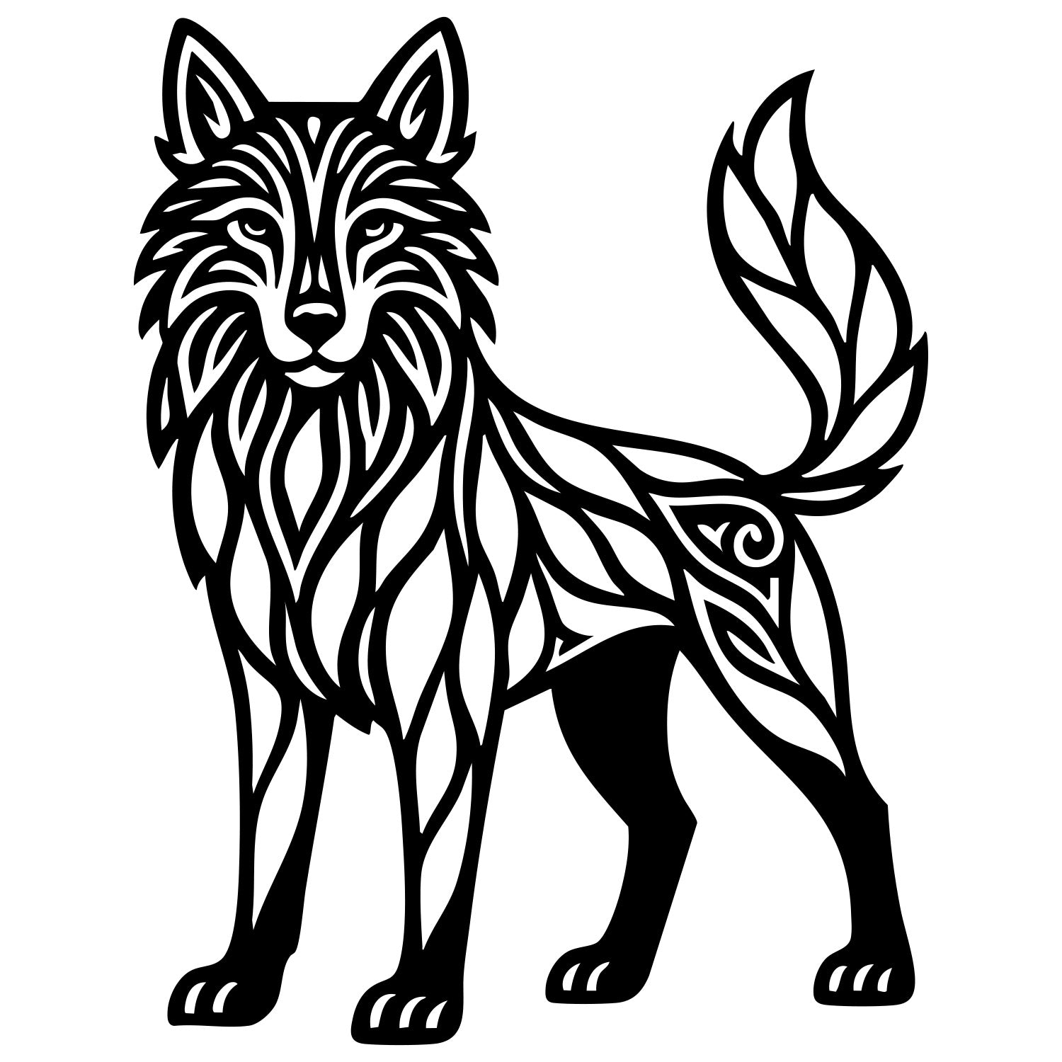 Zentangle Wolf DXF File – CNC Cutting Design | AWWOLF137