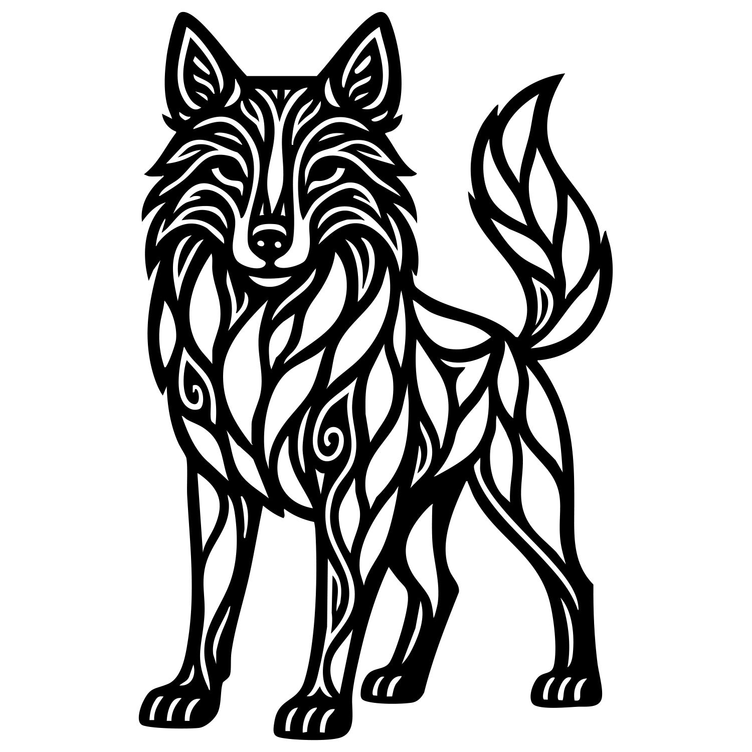 Zentangle Wolf DXF File – CNC Cutting Design | AWWOLF140
