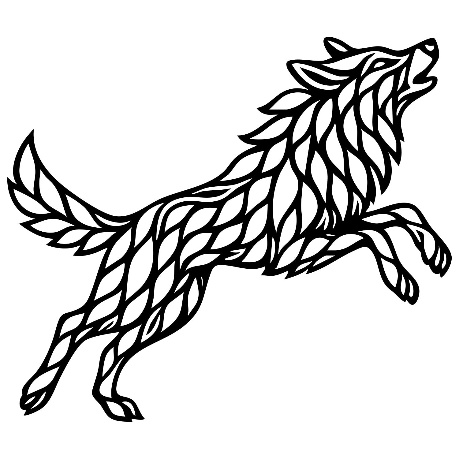 Zentangle Wolf DXF File – CNC Cutting Design | AWWOLF142