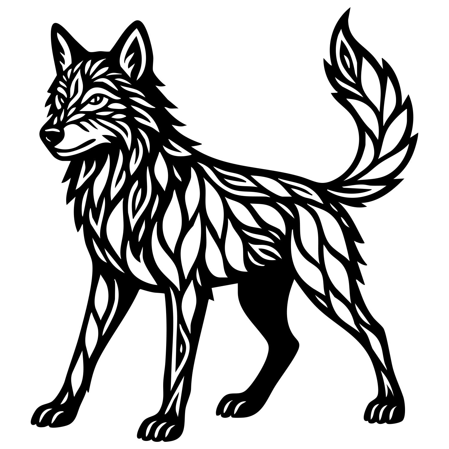 Zentangle Wolf DXF File – CNC Cutting Design | AWWOLF145