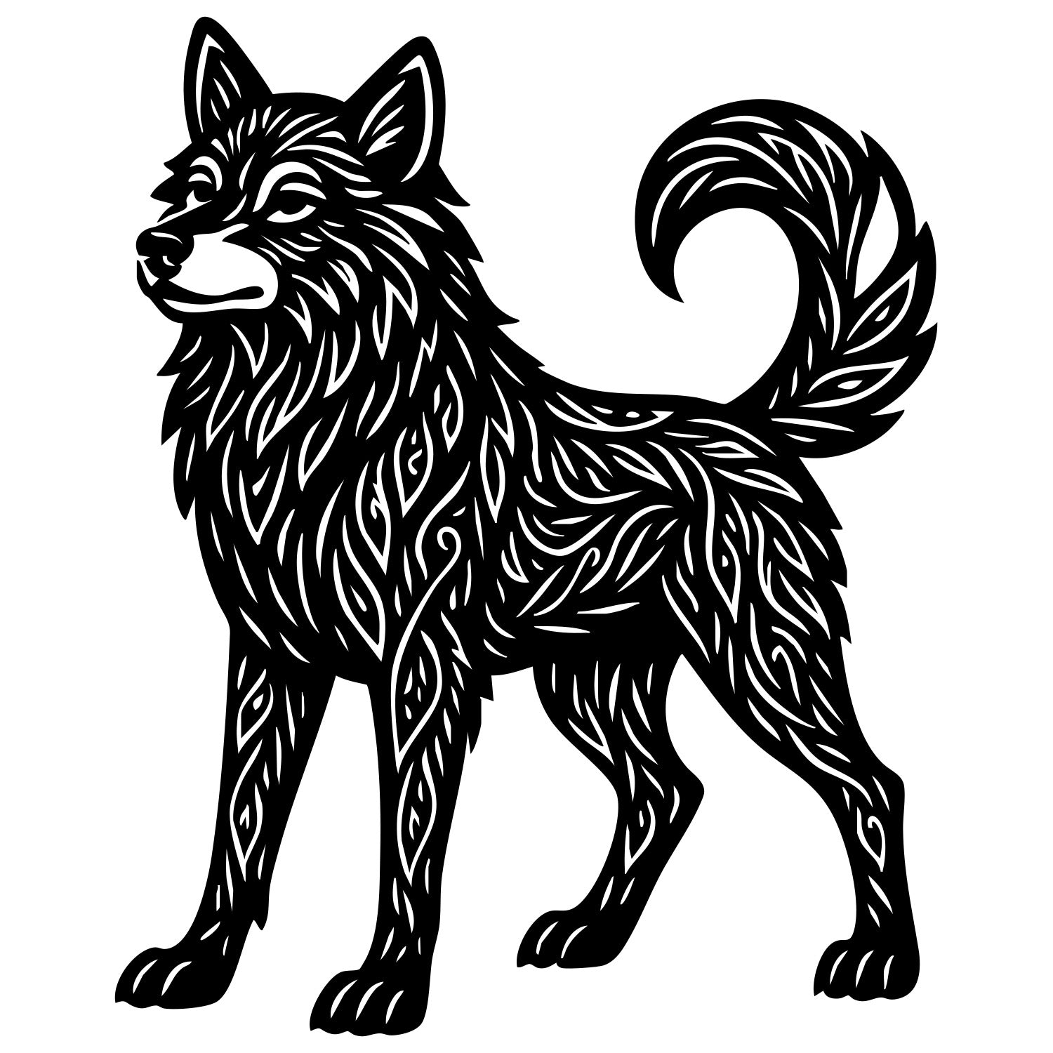 Zentangle Wolf DXF File – CNC Cutting Design | AWWOLF148