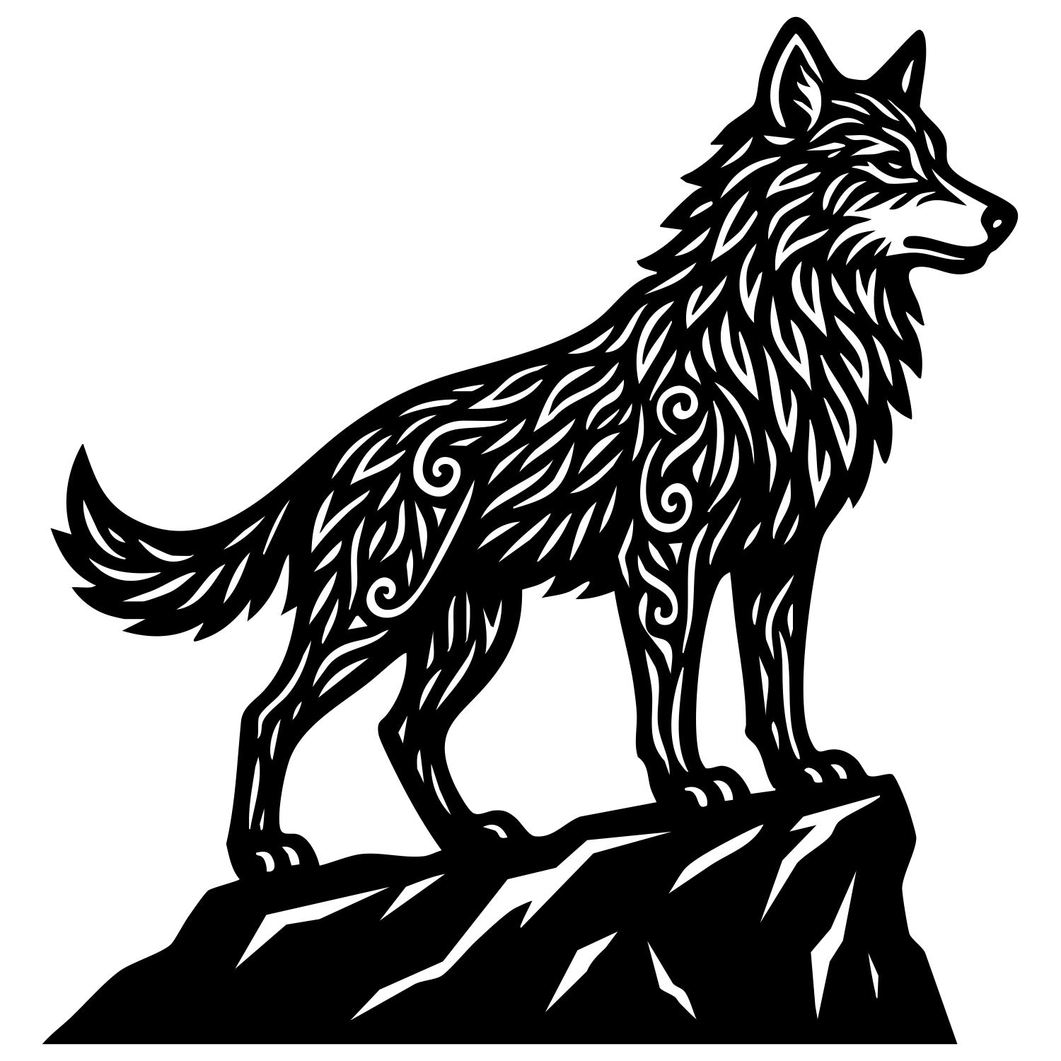 Zentangle Wolf DXF File – CNC Cutting Design | AWWOLF154