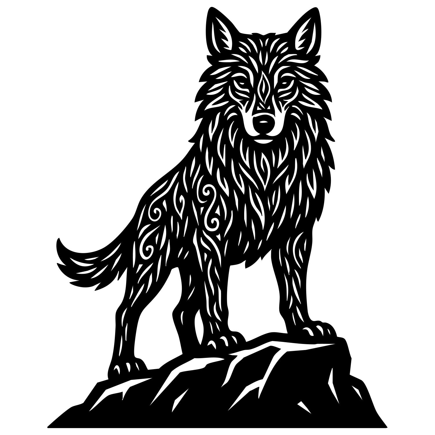 Zentangle Wolf DXF File – CNC Cutting Design | AWWOLF156