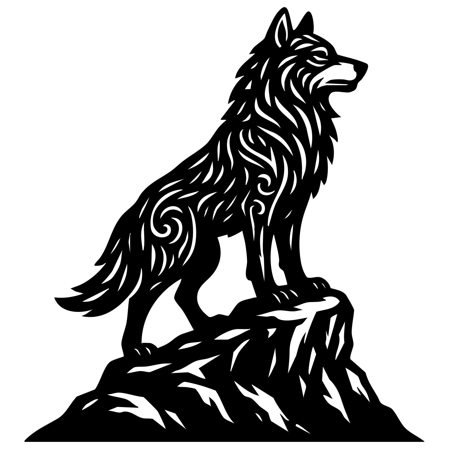 Zentangle Wolf DXF File – CNC Cutting Design | AWWOLF159