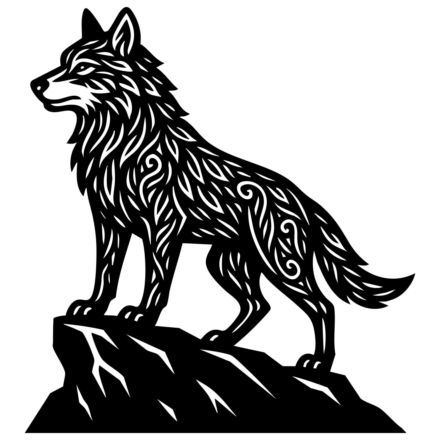 Zentangle Wolf DXF File – CNC Cutting Design | AWWOLF160