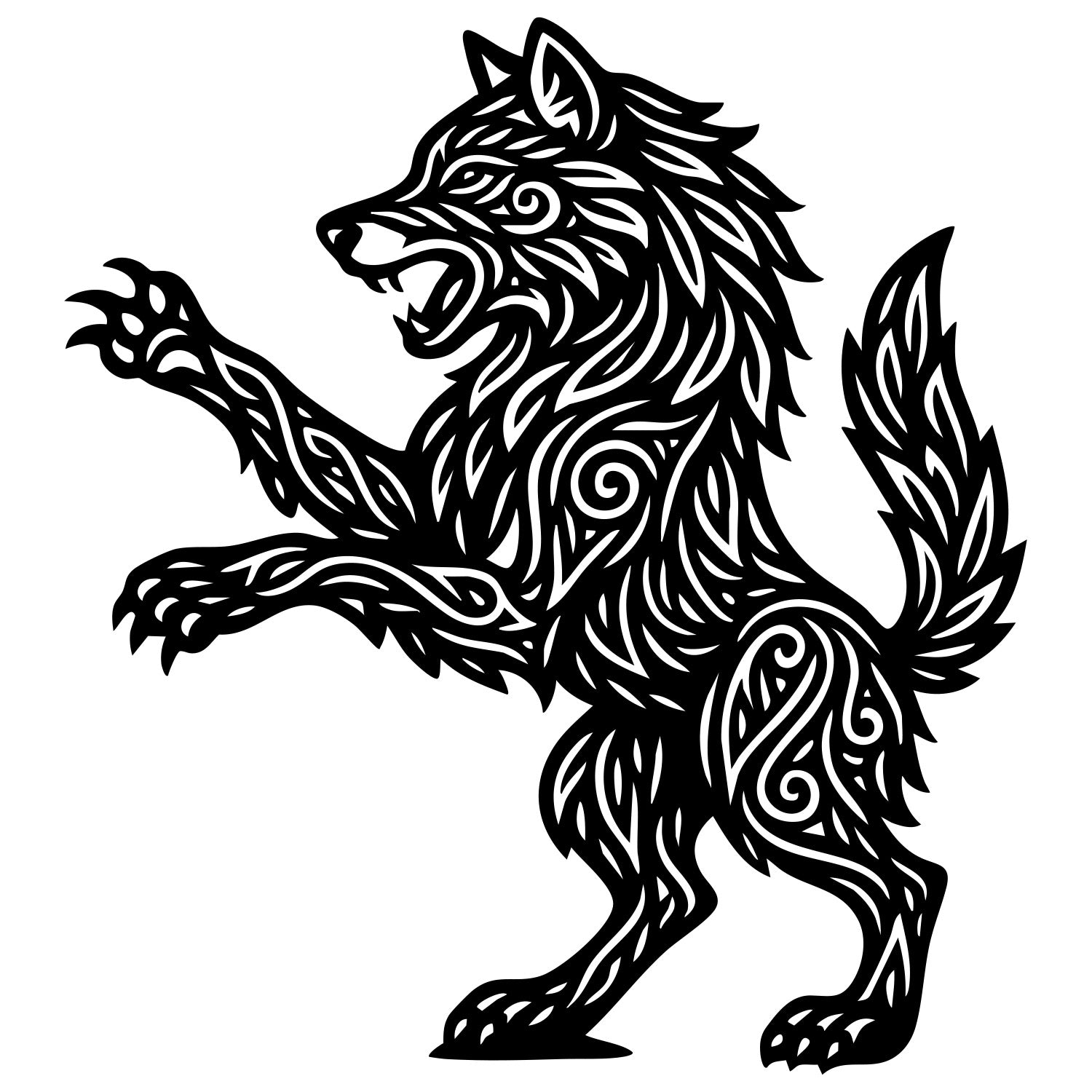 Zentangle Wolf DXF File – CNC Cutting Design | AWWOLF199