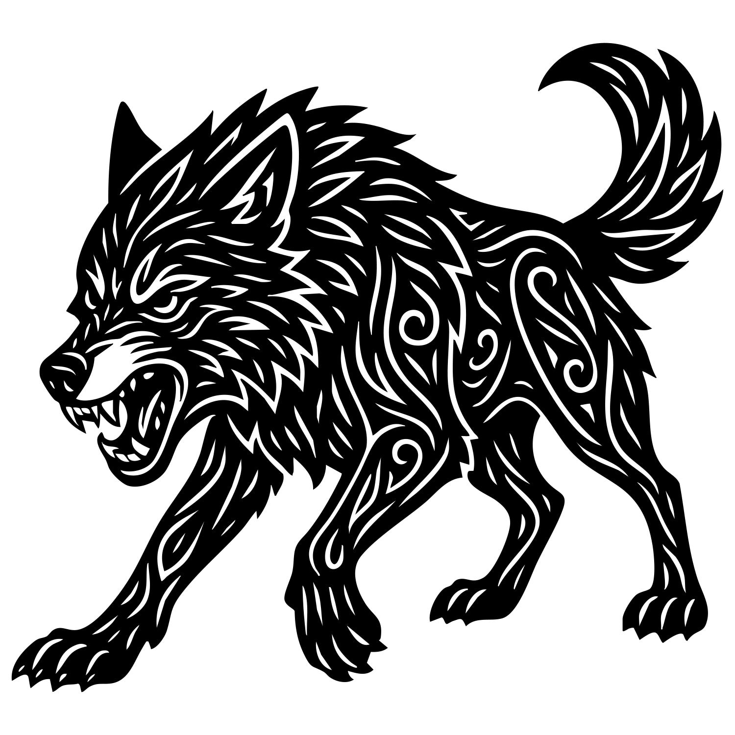 Zentangle Wolf DXF File – CNC Cutting Design | AWWOLF200