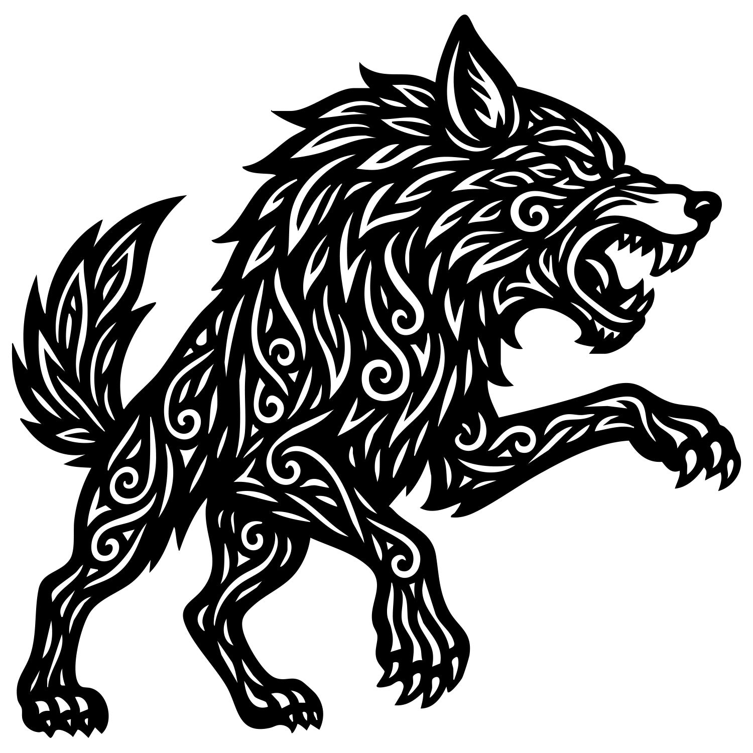 Zentangle Wolf DXF File – CNC Cutting Design | AWWOLF201