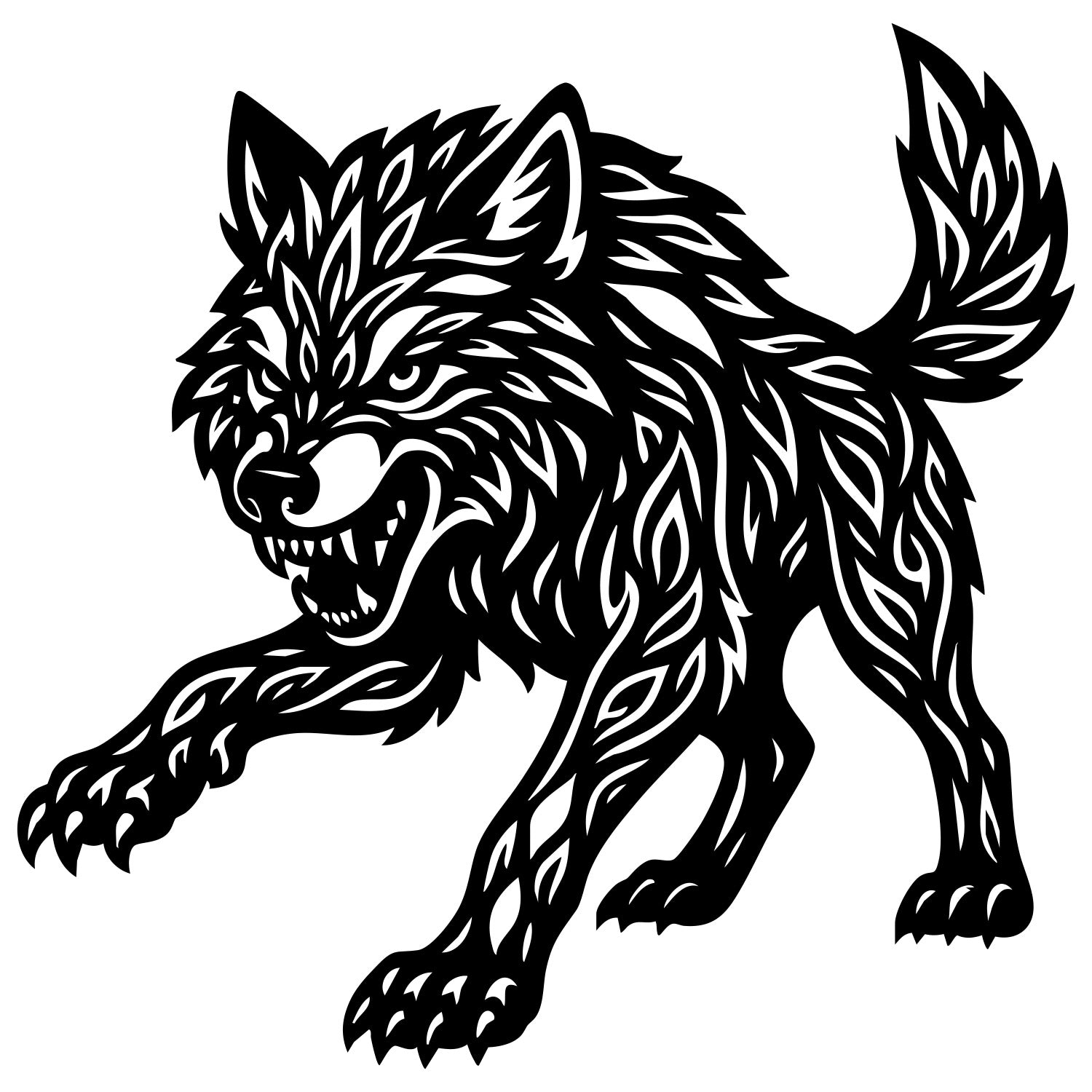 Zentangle Wolf DXF File – CNC Cutting Design | AWWOLF202