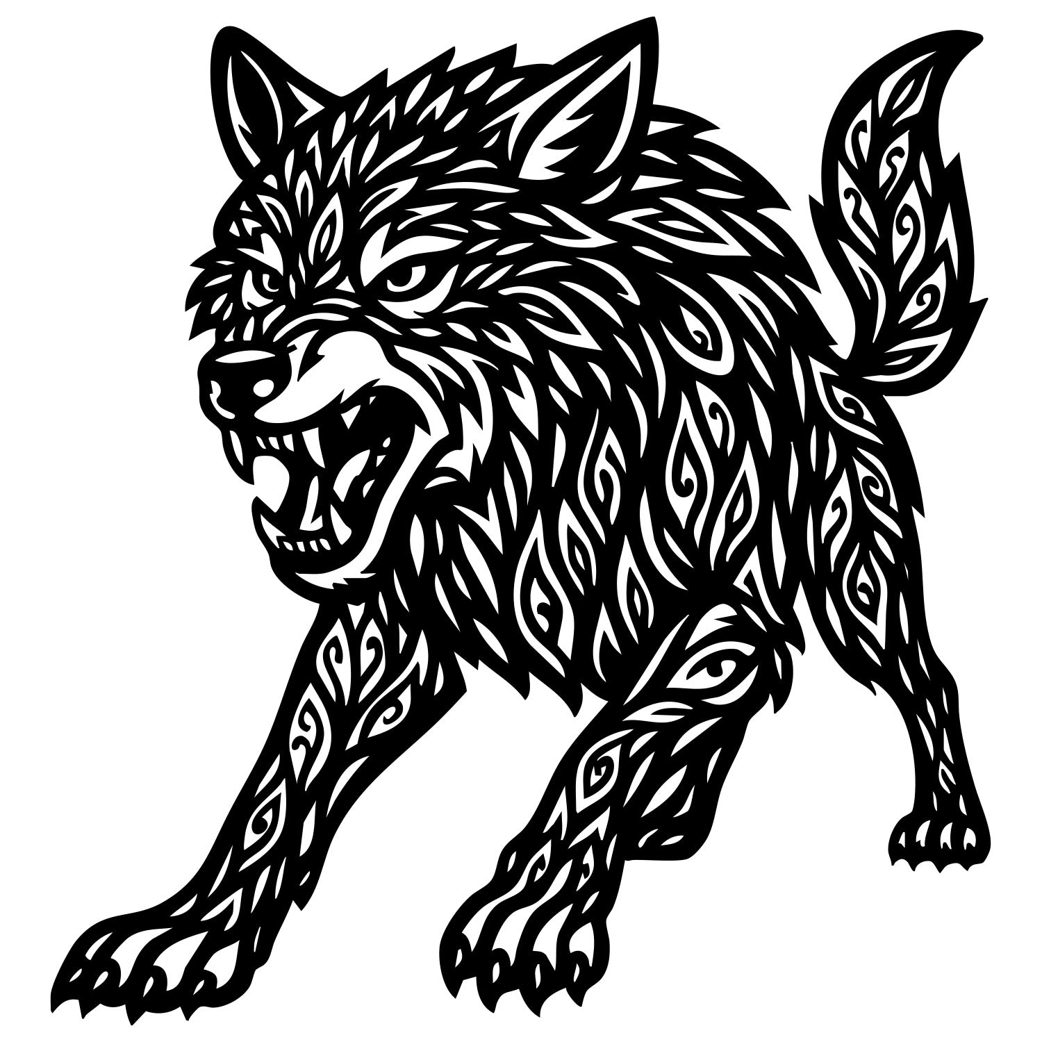 Zentangle Wolf DXF File – CNC Cutting Design | AWWOLF205
