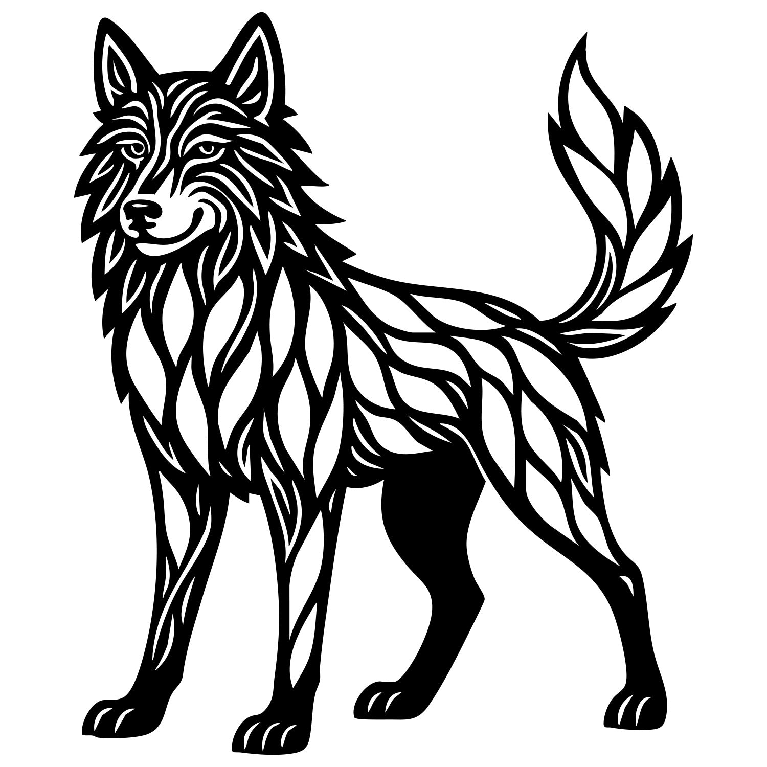 Zentangle Wolf DXF File – CNC Cutting Design | AWWOLF223