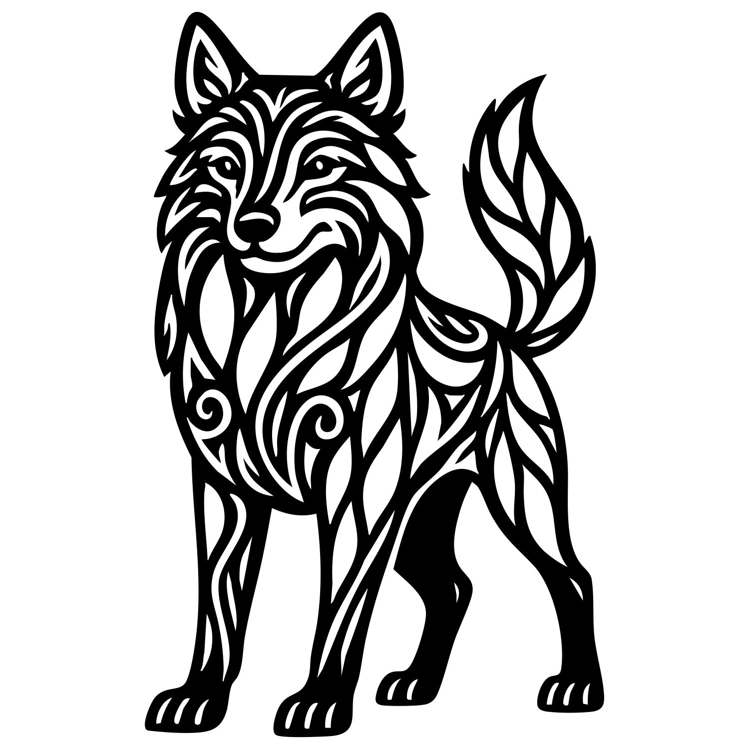 Zentangle Wolf DXF File – CNC Cutting Design | AWWOLF224