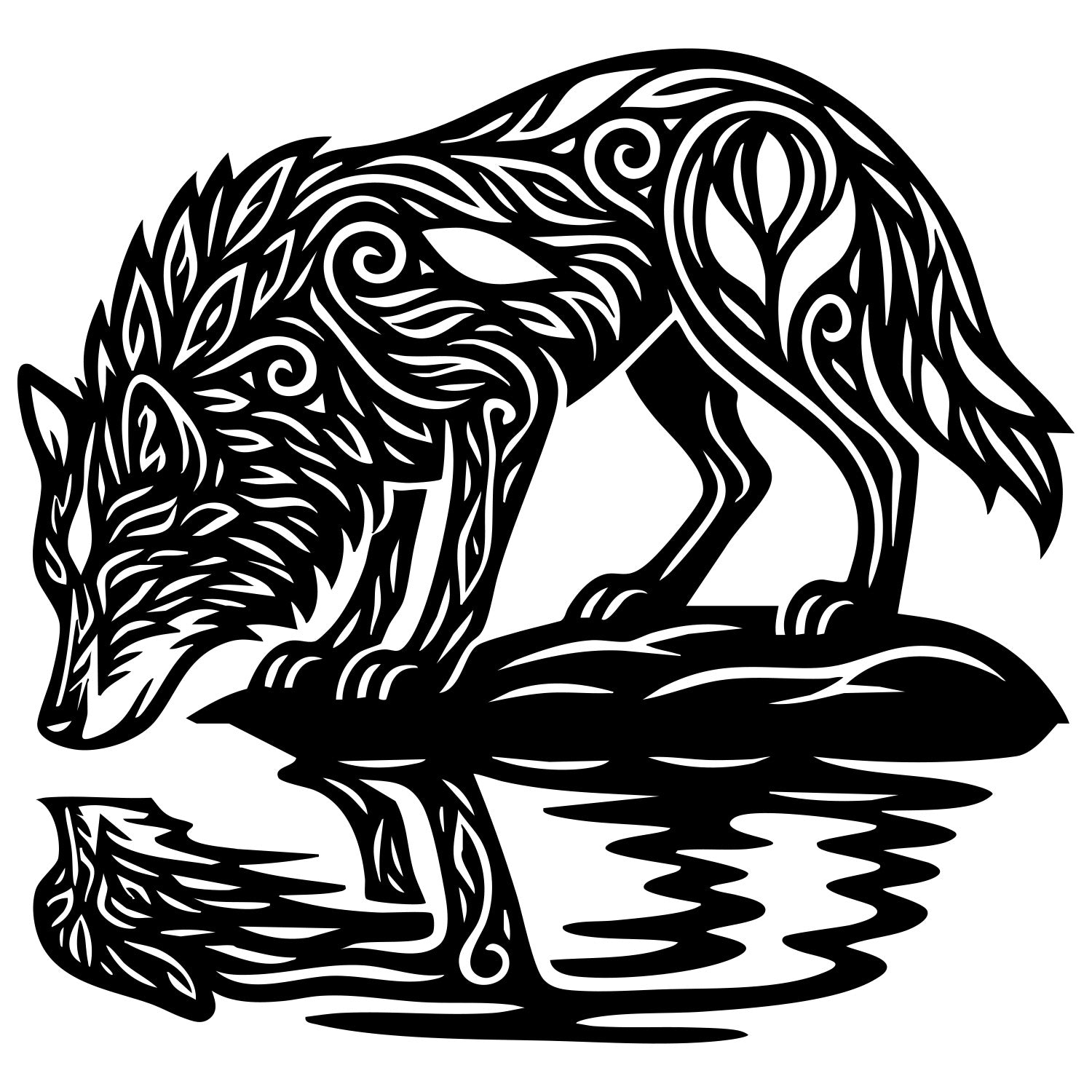 Zentangle Wolf DXF File – CNC Cutting Design | AWWOLF230
