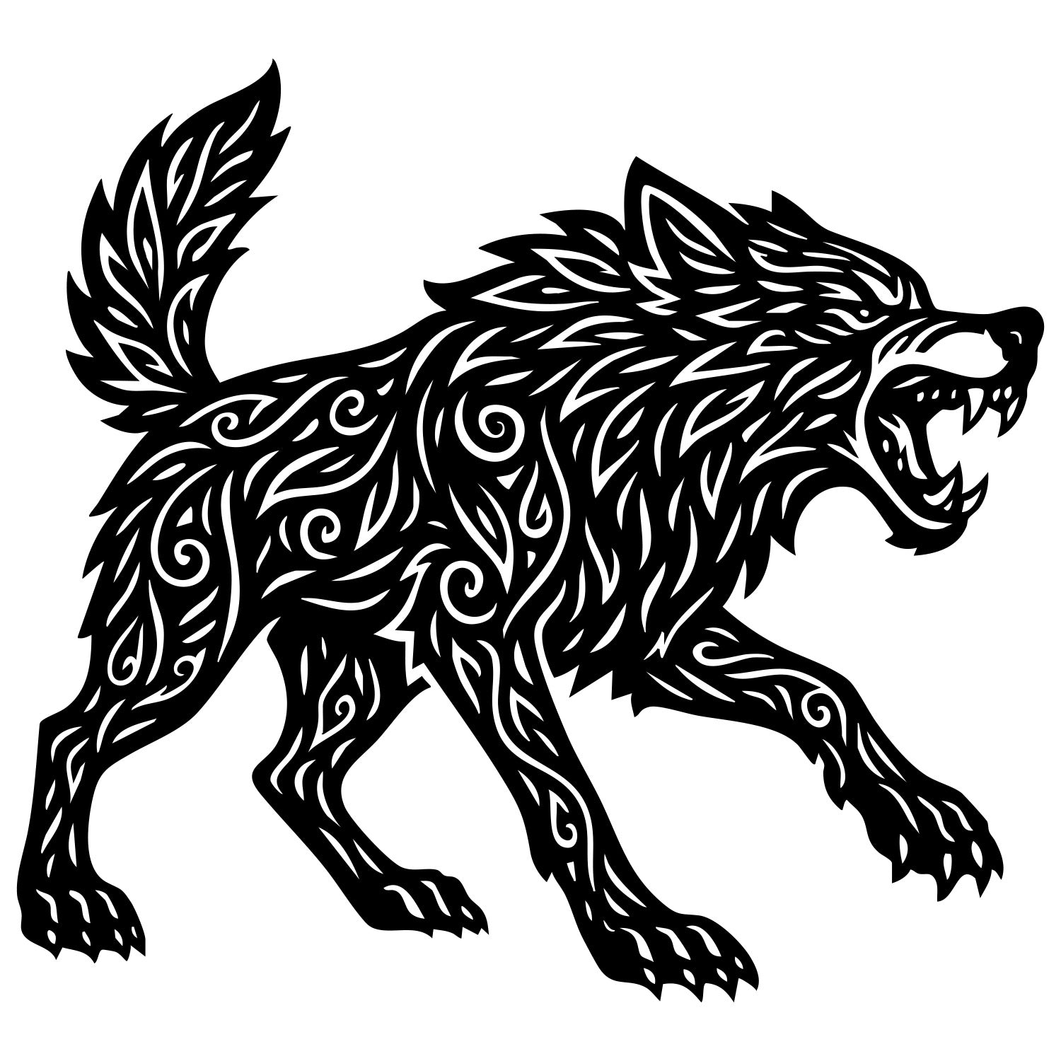 Zentangle Wolf DXF File – CNC Cutting Design | AWWOLF234