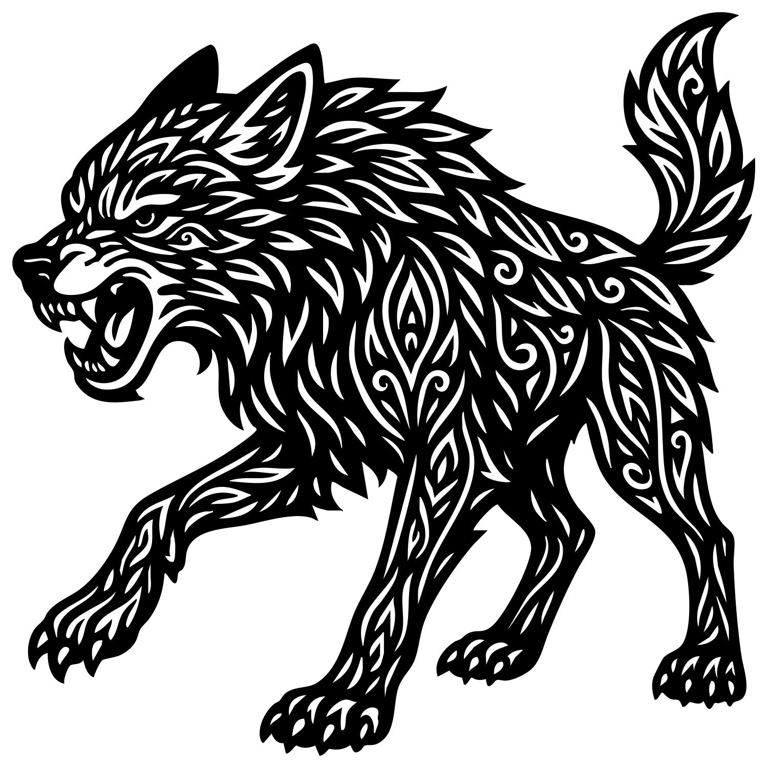 Zentangle Wolf DXF File – CNC Cutting Design | AWWOLF236