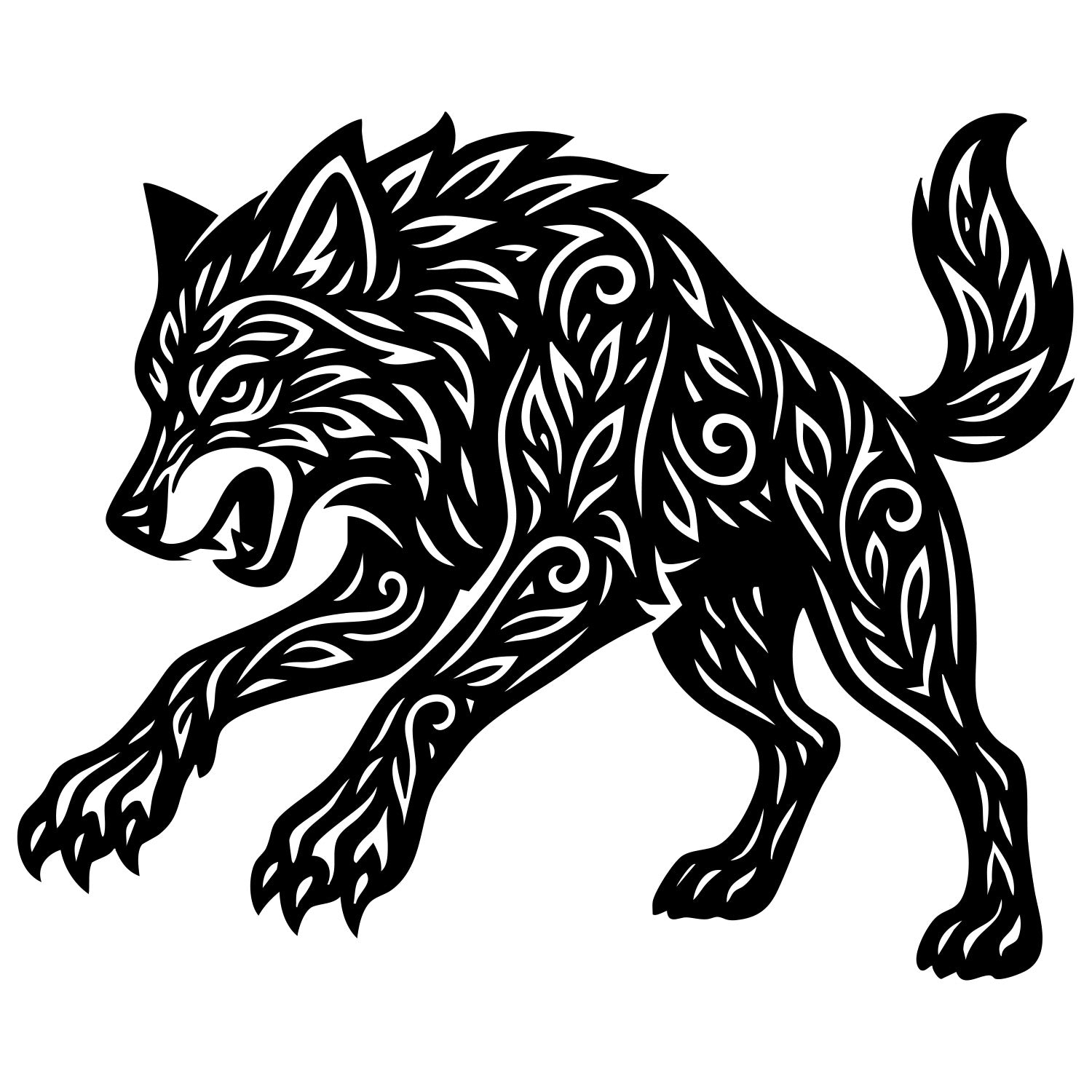 Zentangle Wolf DXF File – CNC Cutting Design | AWWOLF240