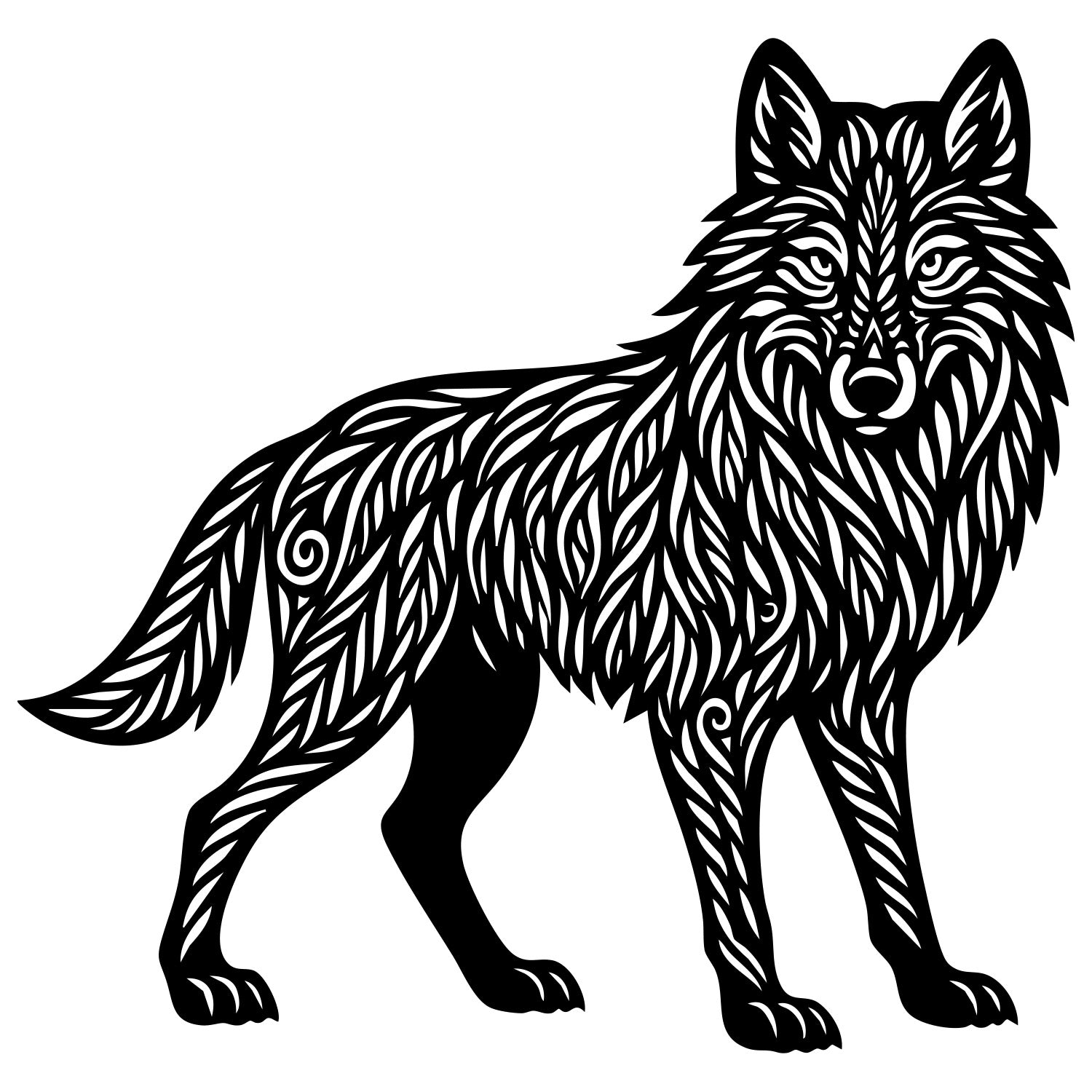 Zentangle Wolf DXF File – CNC Cutting Design | AWWOLF40