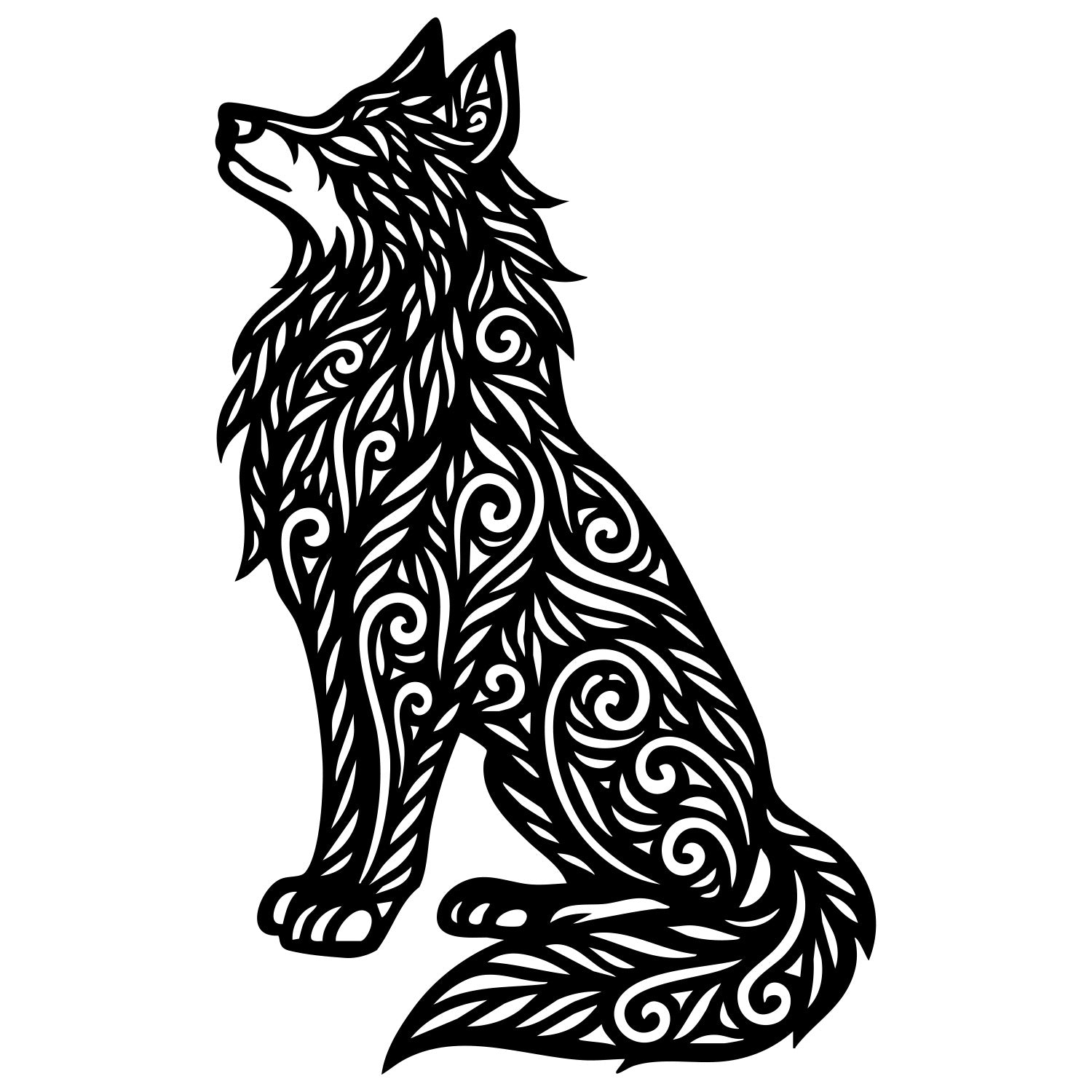 Zentangle Wolf DXF File – CNC Cutting Design | AWWOLF42
