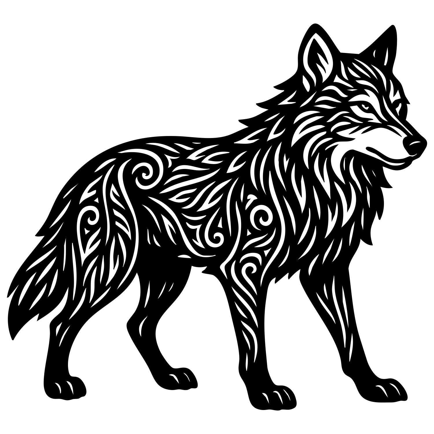 Zentangle Wolf DXF File – CNC Cutting Design | AWWOLF64