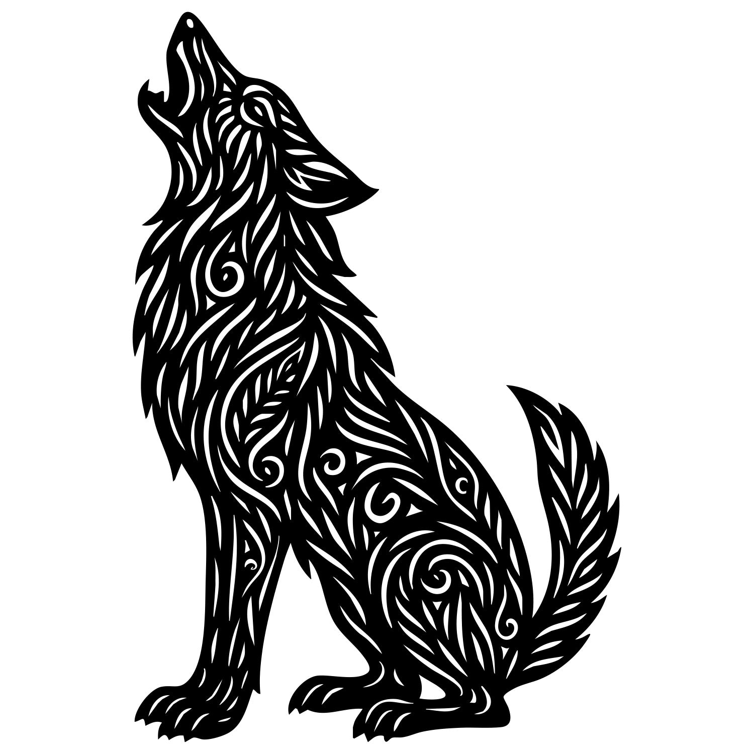 Zentangle Wolf DXF File – CNC Cutting Design | AWWOLF82