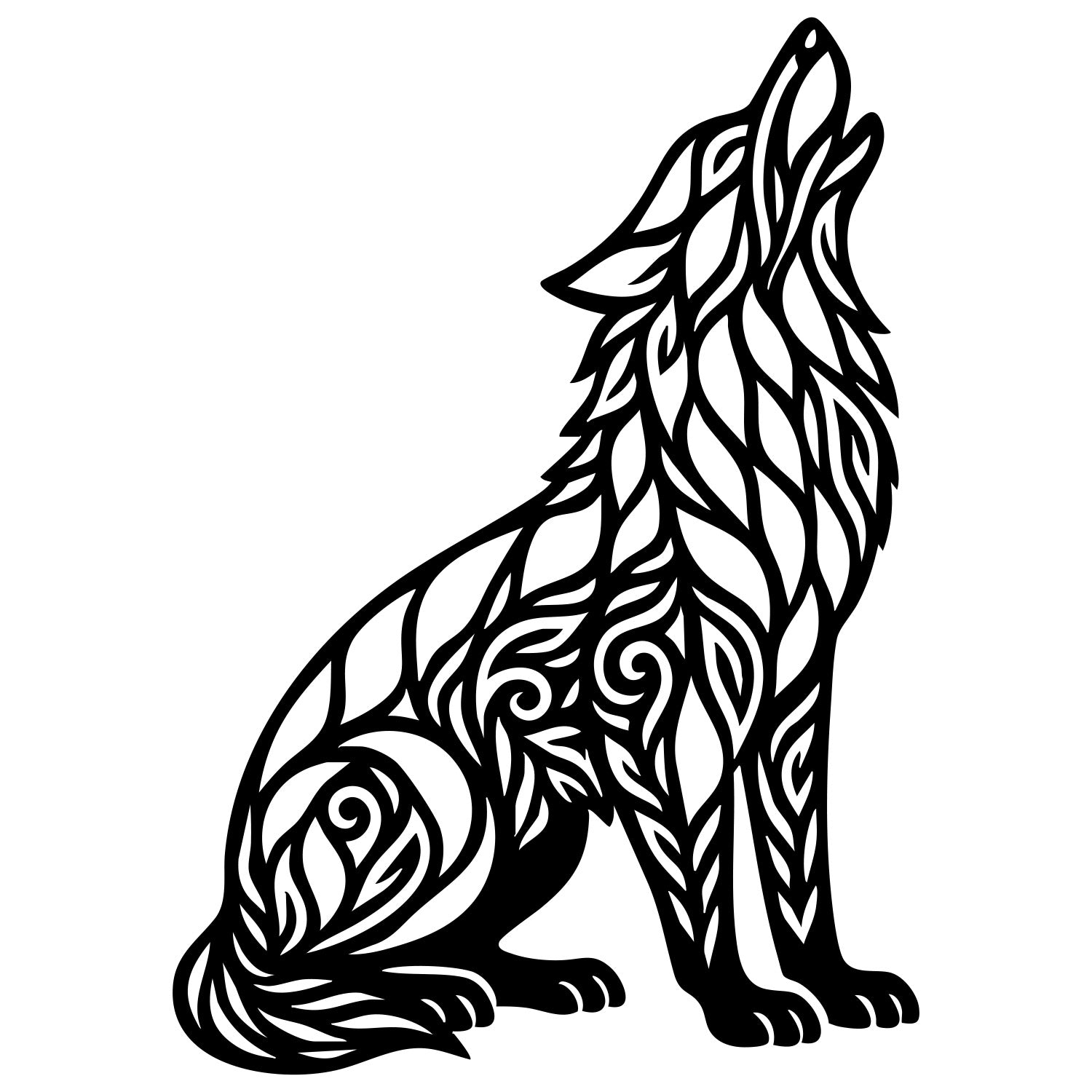 Zentangle Wolf DXF File – CNC Cutting Design | AWWOLF84