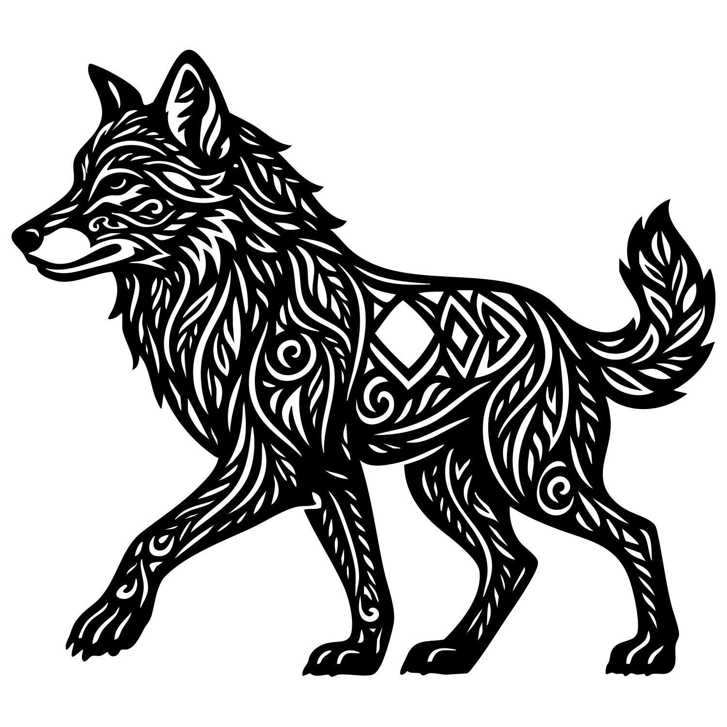 Zentangle Wolf DXF File – CNC Cutting Design | AWWOLF89
