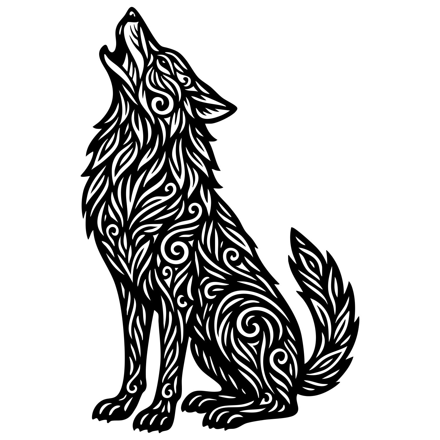 Zentangle Wolf DXF File – CNC Cutting Design | AWWOLF93