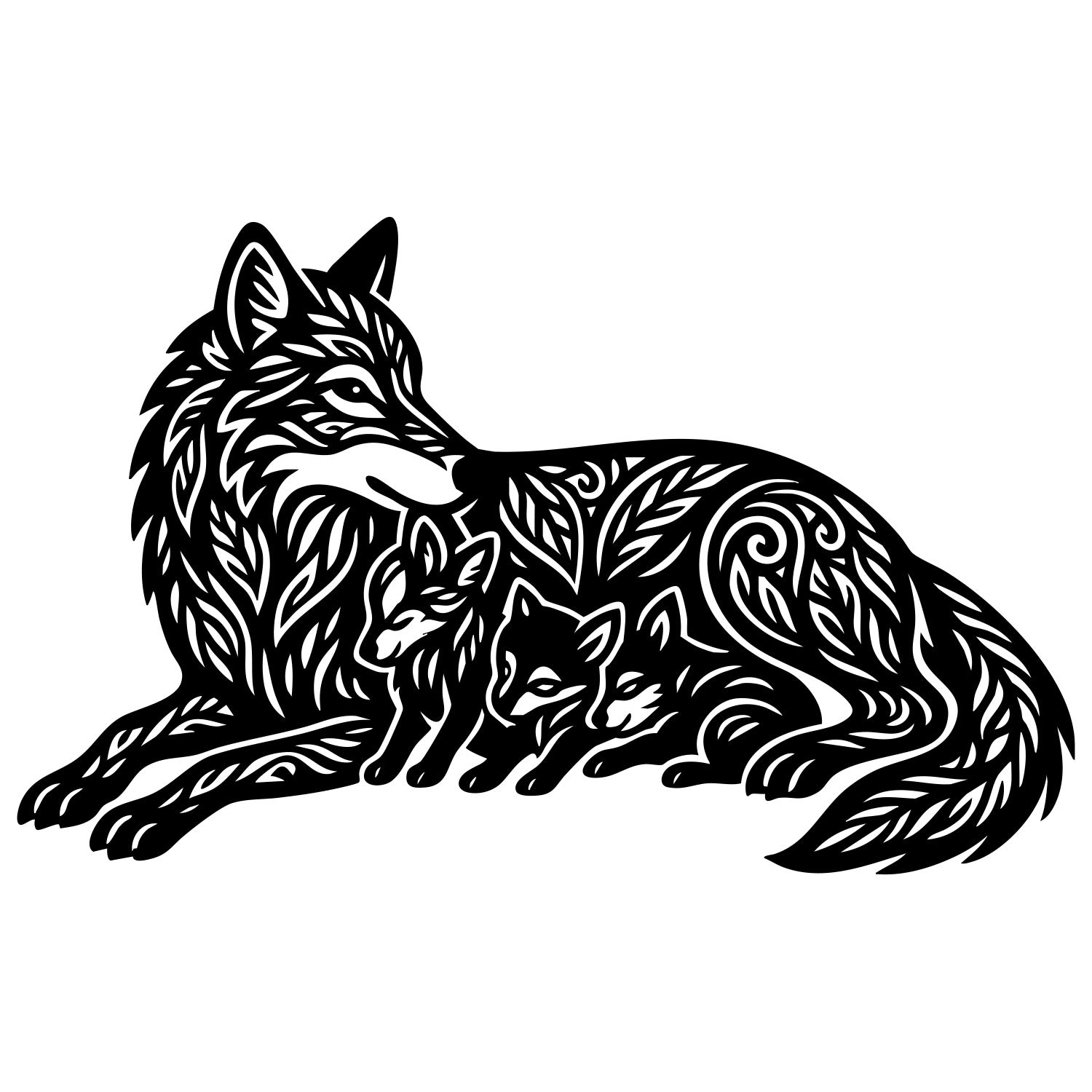 Zentangle Wolf Family DXF File – CNC Cutting Design | AWWOLF179